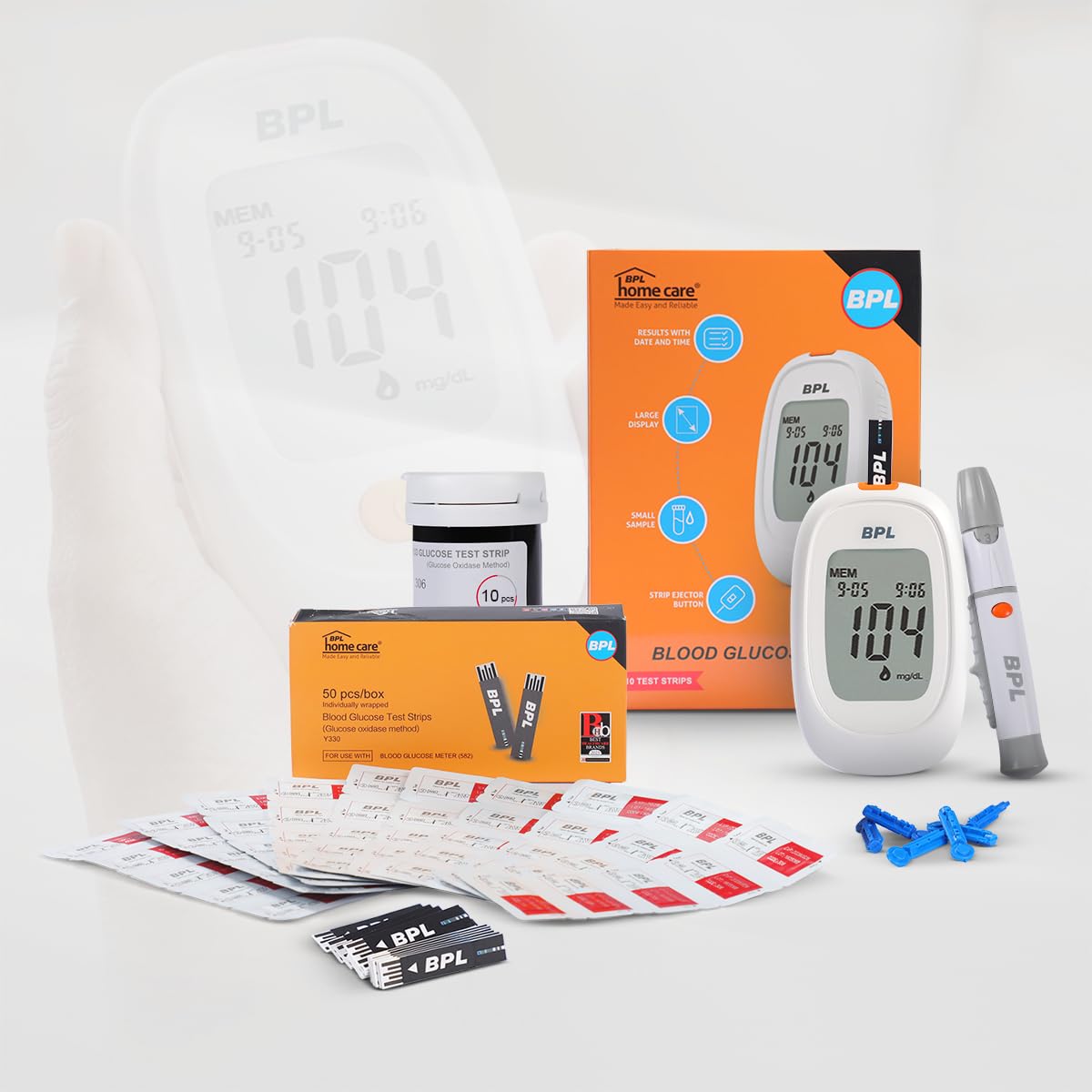 BPL Medical Technologies Glucose Meter Kit for Instant Accurate Blood Sugar Test at Home|Glucometer Machine, 10 Lancets, Lancing Devices & Vial of 60 (10+50) Diabetes Test Strips Combo-picture-17