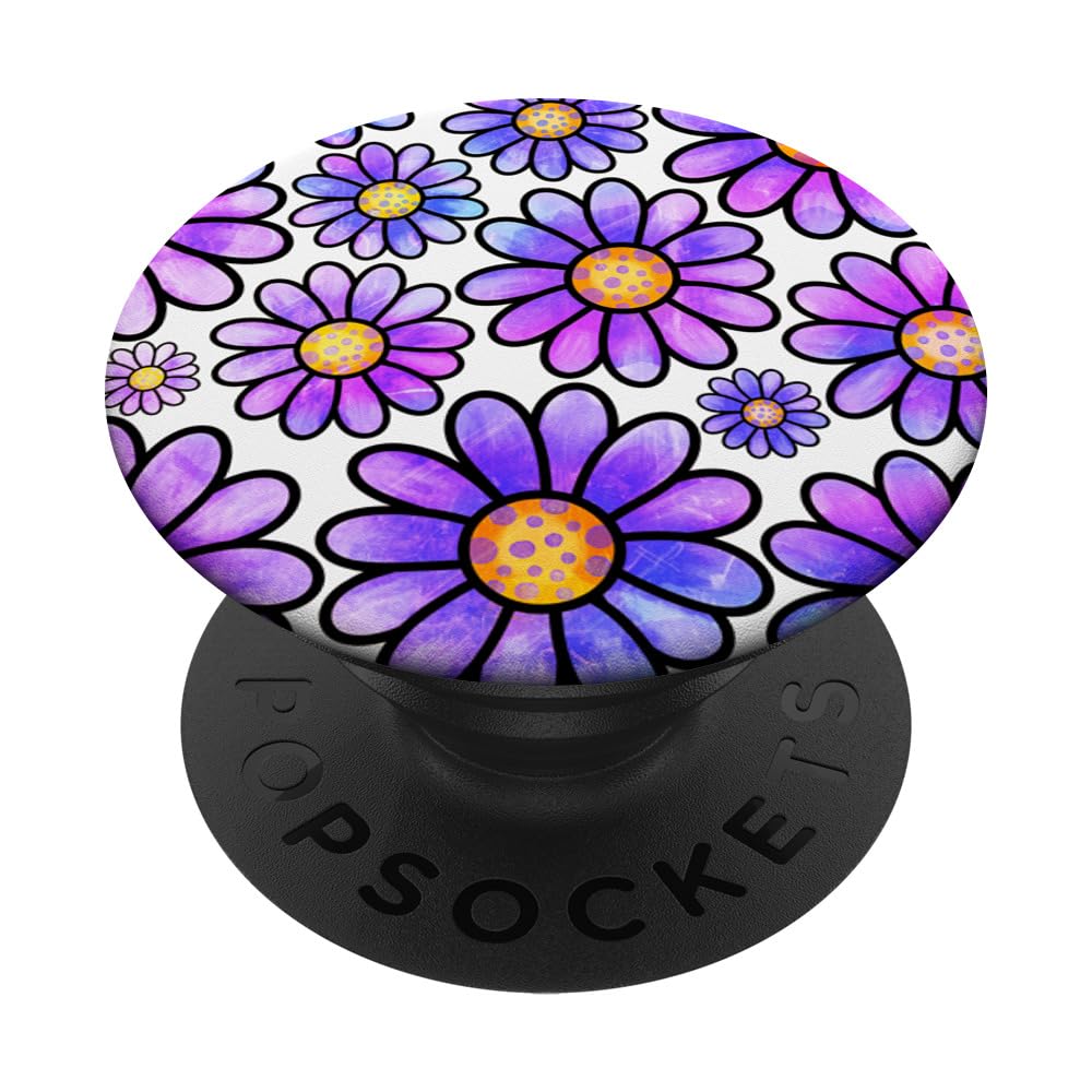 Purple Daisy Flower Pattern For Summer Floral Aesthetic PopSockets Adhesive PopGrip