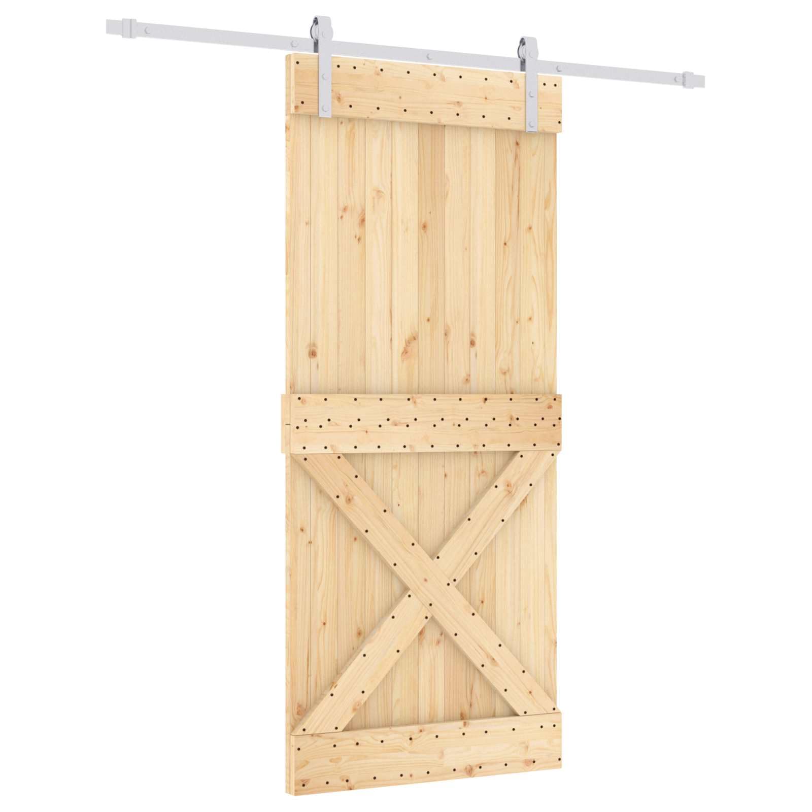 Drzwi przesuwne z litego drewna sosnowego 90 x 210 cm, naturalne i białe