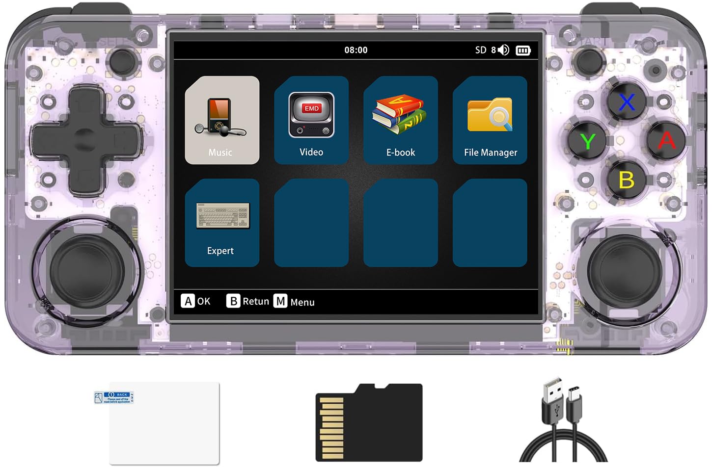 RG35XX H Retro-Video-Handheld-Spielkonsole, 8,9 cm IPS-Bildschirm, Linux OS, 64 G, TF-Karte mit 5500 klassischen Spielen, eingebautem 3300 mAh Akku, kompatibel mit 5G WiFi und Bluetooth 4.2 (lila,