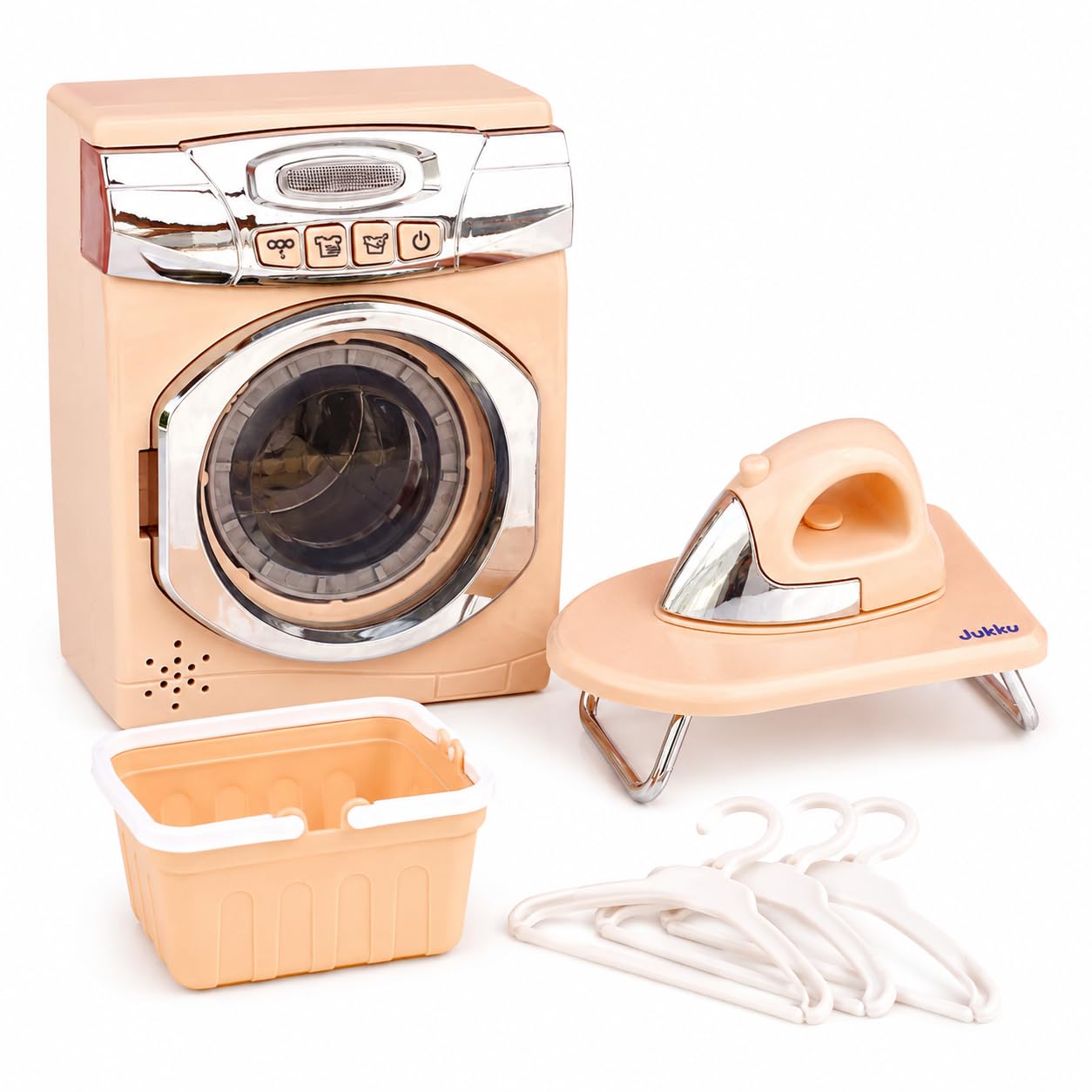 Set of 5 Realistic Little Laundry Playset for Kids (3–8 Years) | Washing Machine with Light & Sound, Iron with Table, Basket & Hangers | Pretend Play Household Toy-image-27