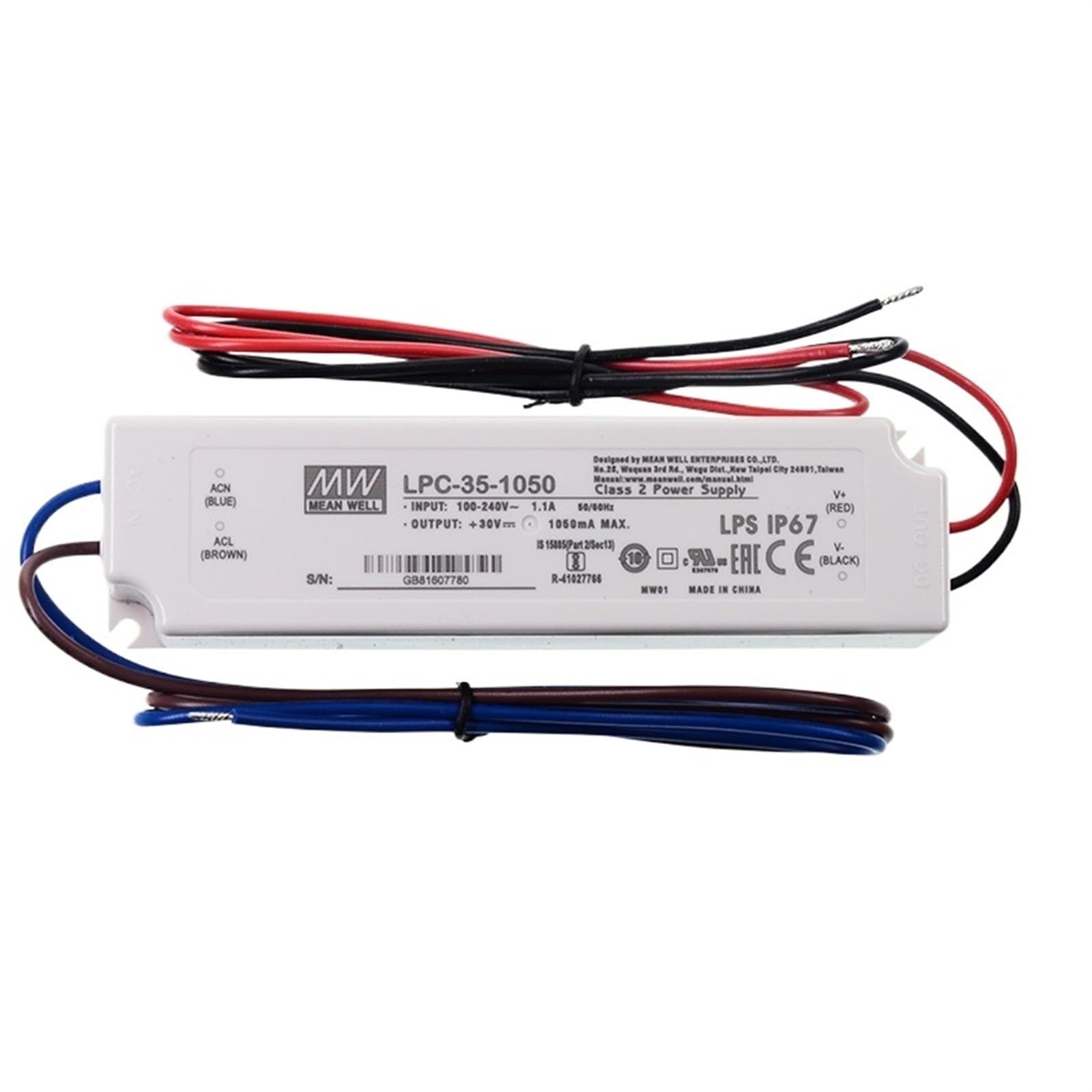 FCARUMIQP LPC-35-1050 Switching Power Supply 110V/220V AC To 9~30V DC 1050mA 31.5W Waterproof IP67 LED Driver