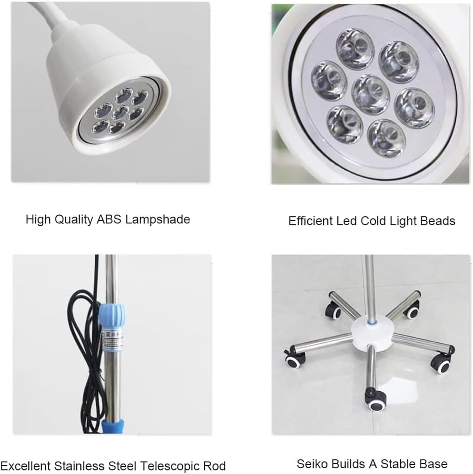 7 X 3 W LED-OP-Untersuchungsleuchte, 360°-Drehung, Kaltlicht, Universalräder For Den Einsatz In Krankenhäusern, Kliniken, Gynäkologischen Untersuchungen, 110 Mm