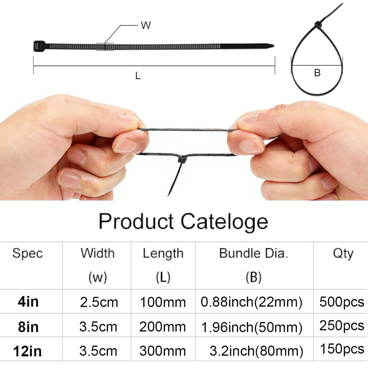 500PCS Zip Ties 4 inch, Durable Small Zip Ties with 18 lb Tensile Strength, Self-Locking Black Zip Ties for PC,Electronic,Wire Cable Ties - 2
