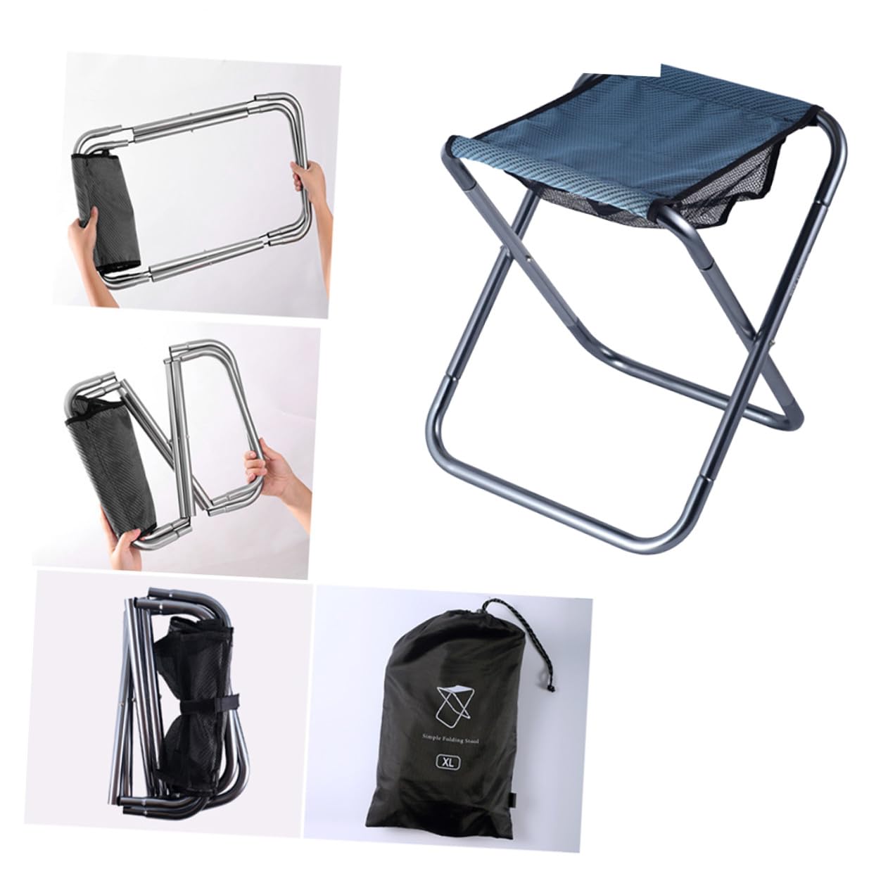Sgabello Pieghevole Blu da Campeggio in Lega di Alluminio Resistente e Leggero, Seduta Portatile per e Patio, per Grandi