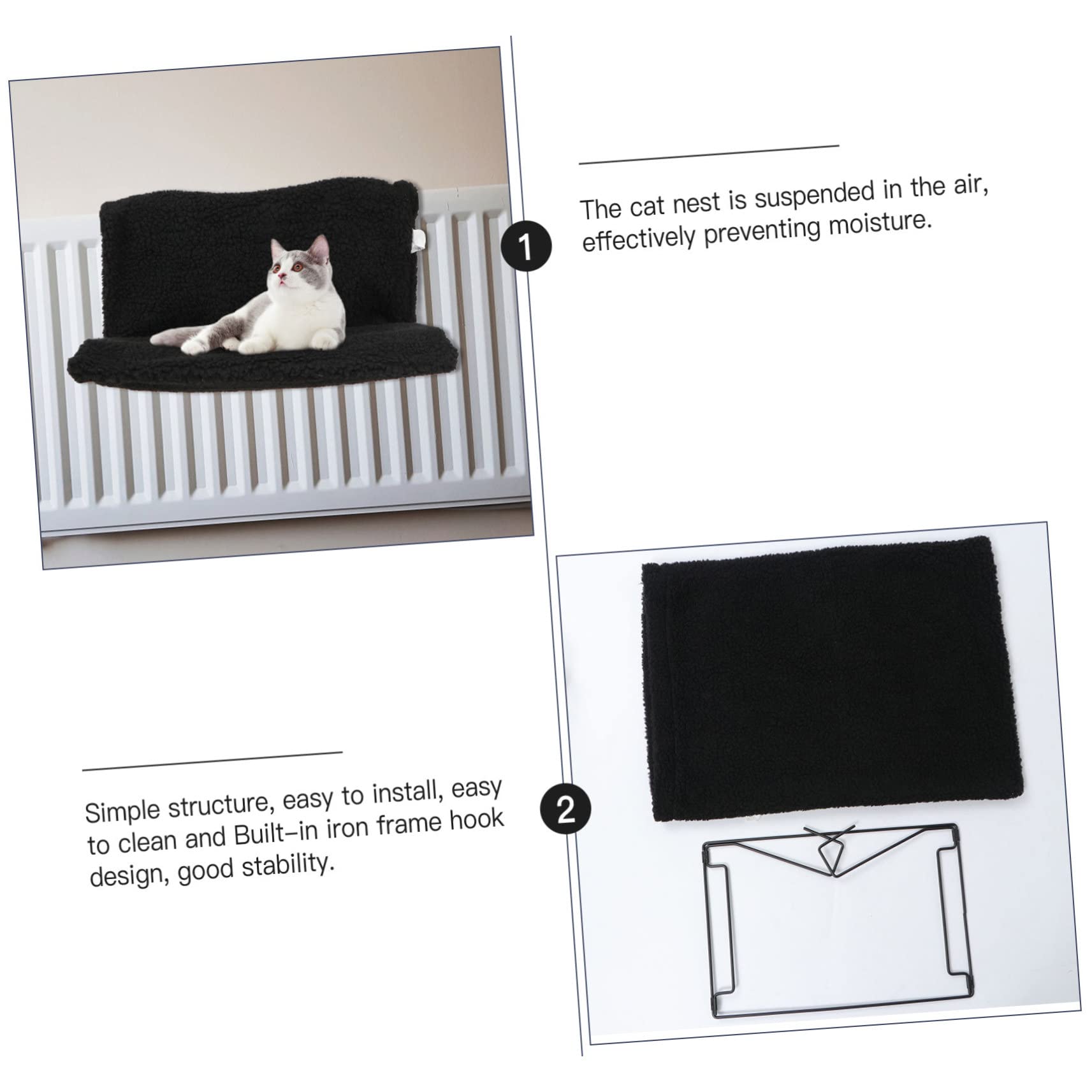 Angoily Hamac pour Chat Lit Radiateur Suspendu Noir en PP et Polyester