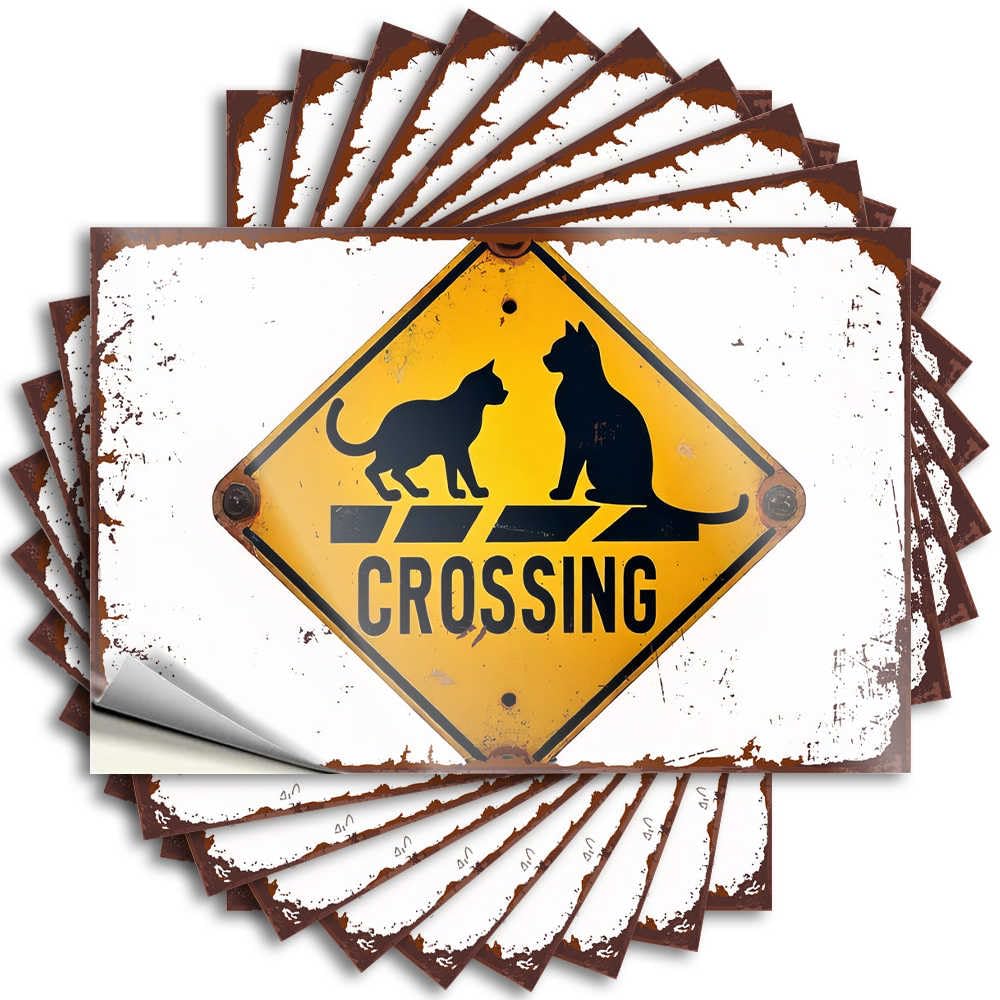 Funny Sticker Positive Fall Decor Outdoor Hat Cat Crossing Sign Alert - No Residue Decals for Drinking(8X12CM)