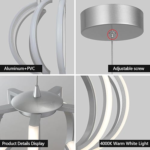 Miniatura 6 de Bisect Lámpara de araña LED moderna negra, lámpara colgante redonda ajustable regulable de 4000 K, fácil de instalar, accesorios de luz colgantes