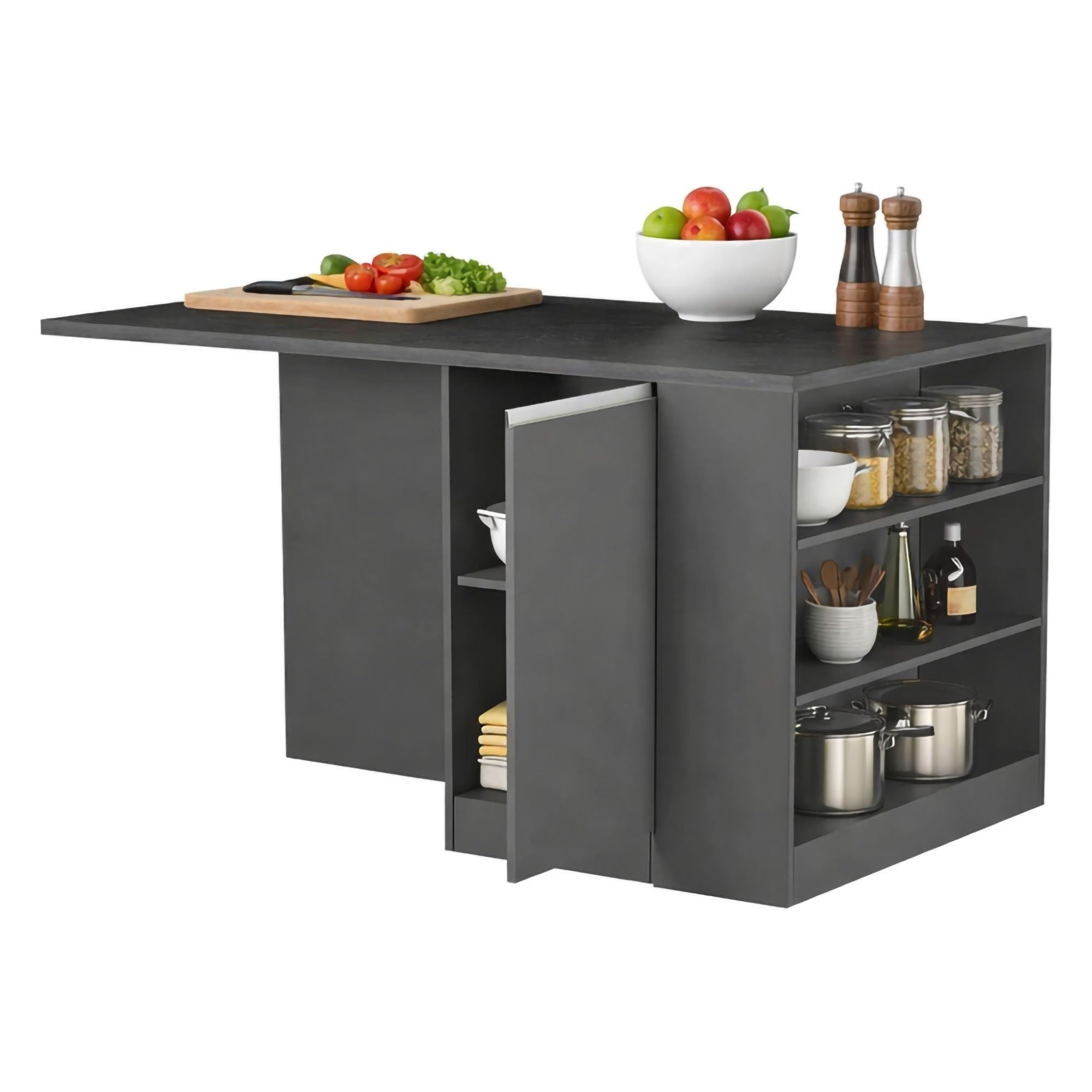 Dmora - Isola da cucina Osvaldo, Armadio multiuso, Mobile per cucinotto, Tavolo ausiliario, 100% Made in Italy, 160x90h90 cm, Antracite e Ardesia