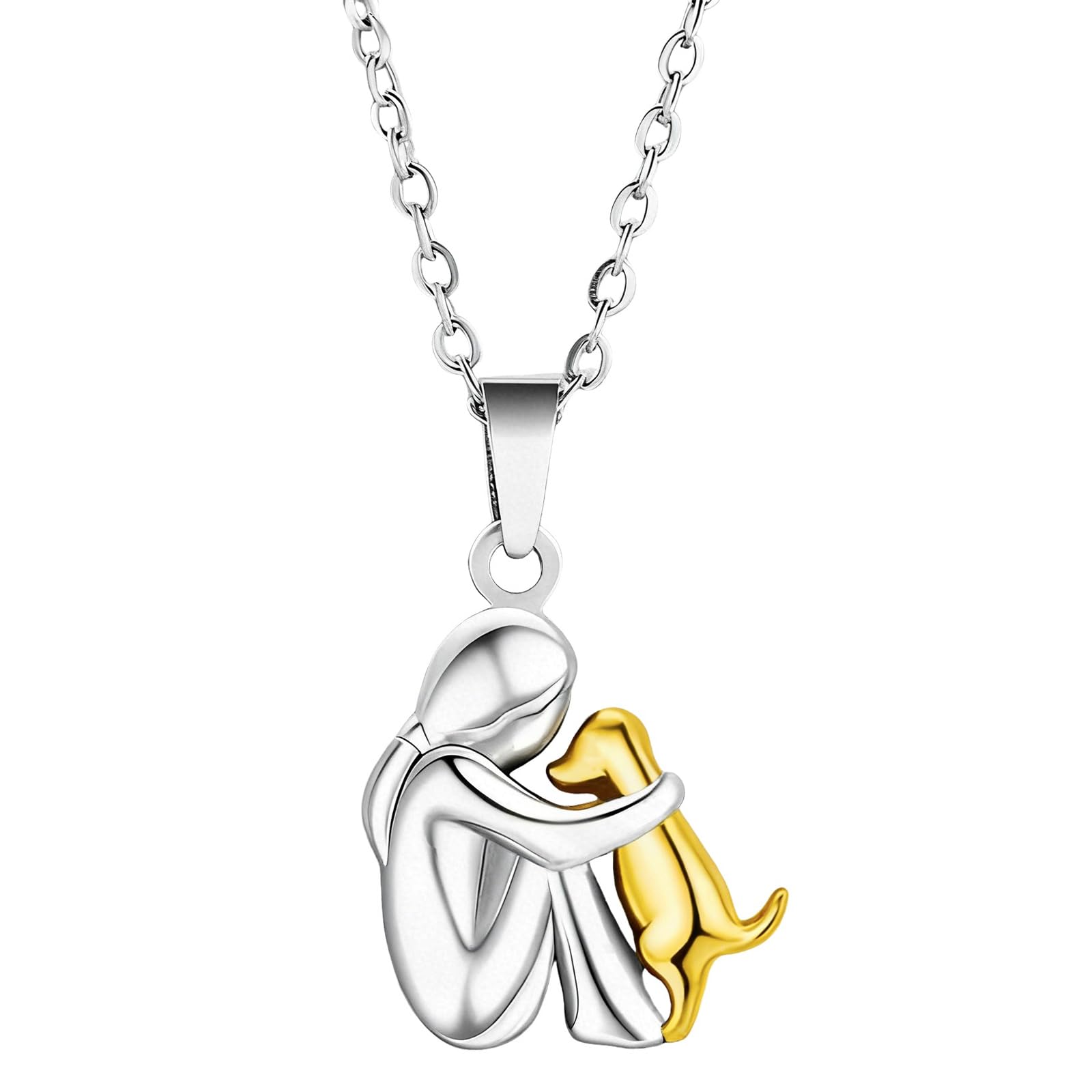 Collar de abrazo de niña y perro, collar de plata con colgante de animal, linda cadena de animal plata oro, sencillo, personalizado y moderno regalo de joyería para damas mujeres y niñas