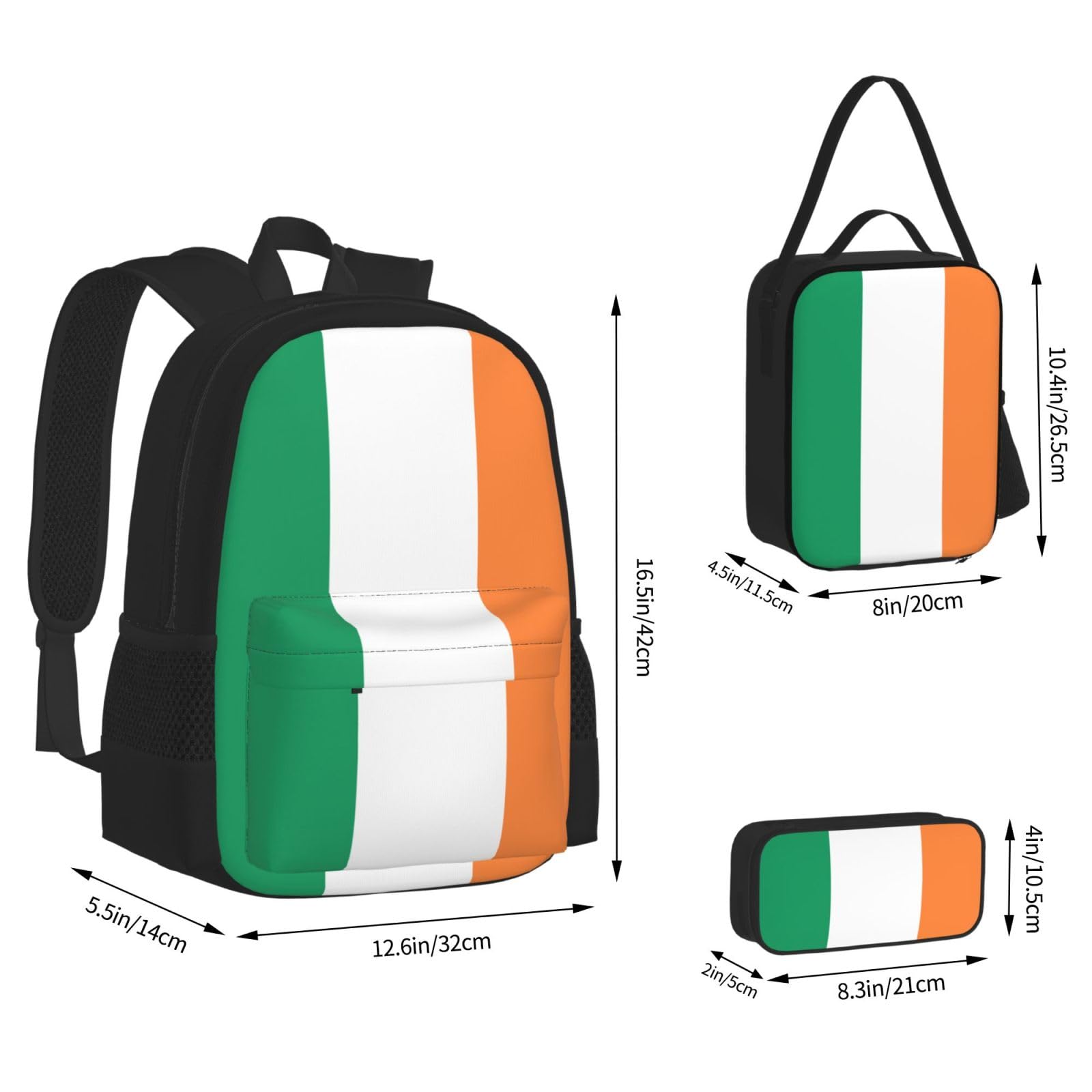 Plecak z irlandzką flagą dziecko chłopcy dziewczęta pudełko na lunch szkoła torba na książki zestaw uczniów szkół średnich student prezent, Czarny, One Size, Bagaż