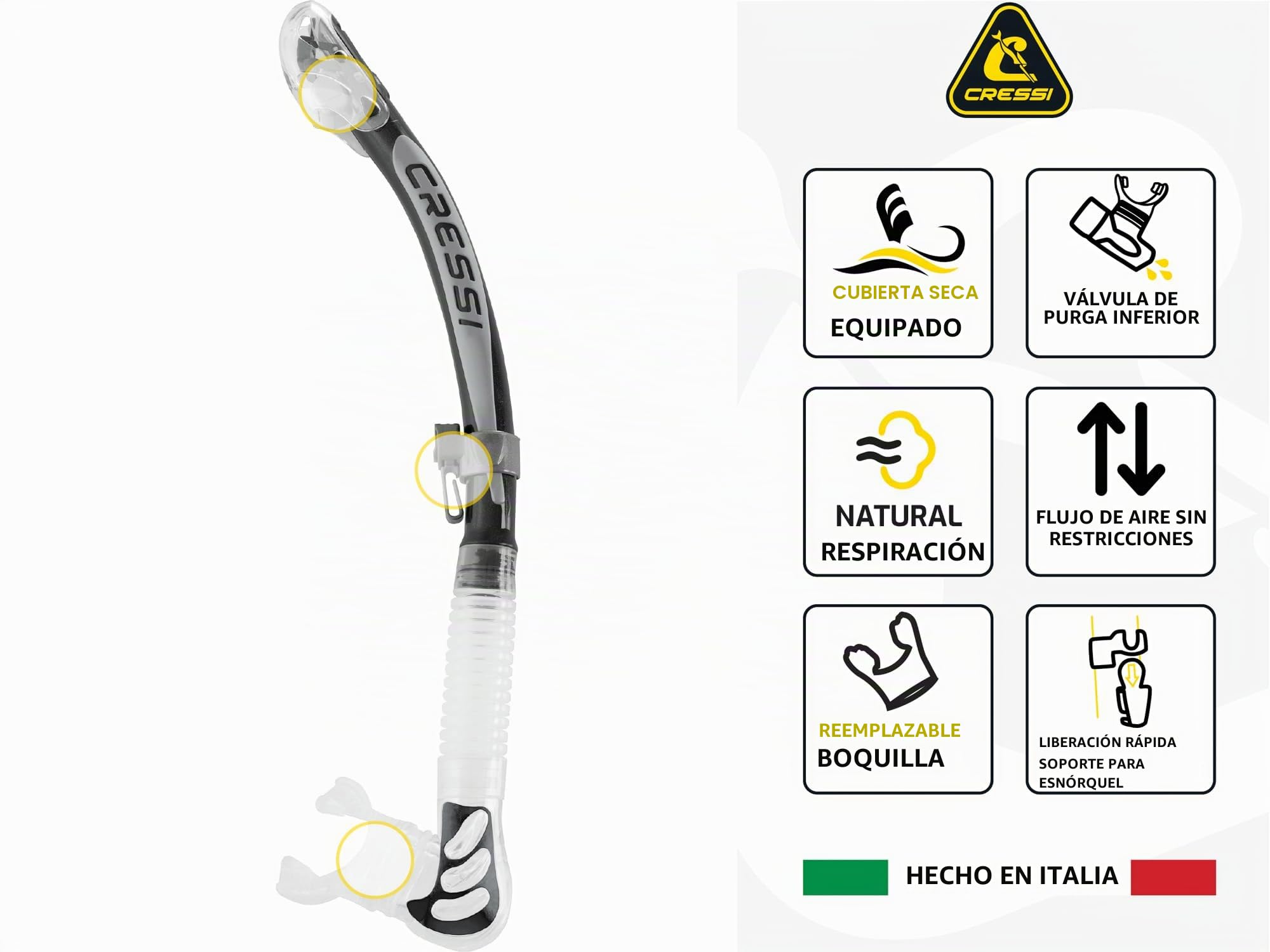 CRESSI Big Eyes+Alpha Ultra Dry Combo Black/Azure - Conjunto Máscara + Snorkel Alpha UD para Buceo y Snorkel, Negro/Azul Talla Única, Adultos