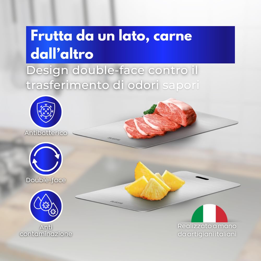 Set 3 Taglieri Acciaio Inox Alimentare 29x20, 34x23, 39x28 cm Idoneo Haccp