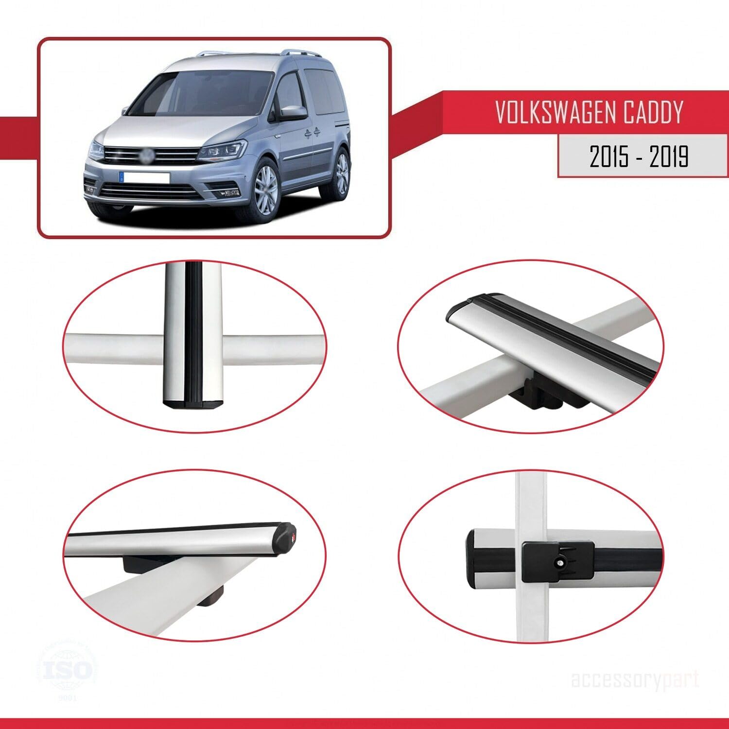 MDAK Compatible con Volkswagen Caddy 3 (SA) 2015-2019 BASIC Model Universal Barras de Techo Auto Portaequipajes Barras Transversales Gris Aluminio 3 Barras