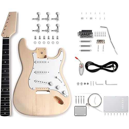Fistrock DIY Electric Guitar Kit Beginner Kits 6 String Right Handed with Basswood Body Maple Neck Poplar Laminated Fingerboard Build Your Own Guitar.