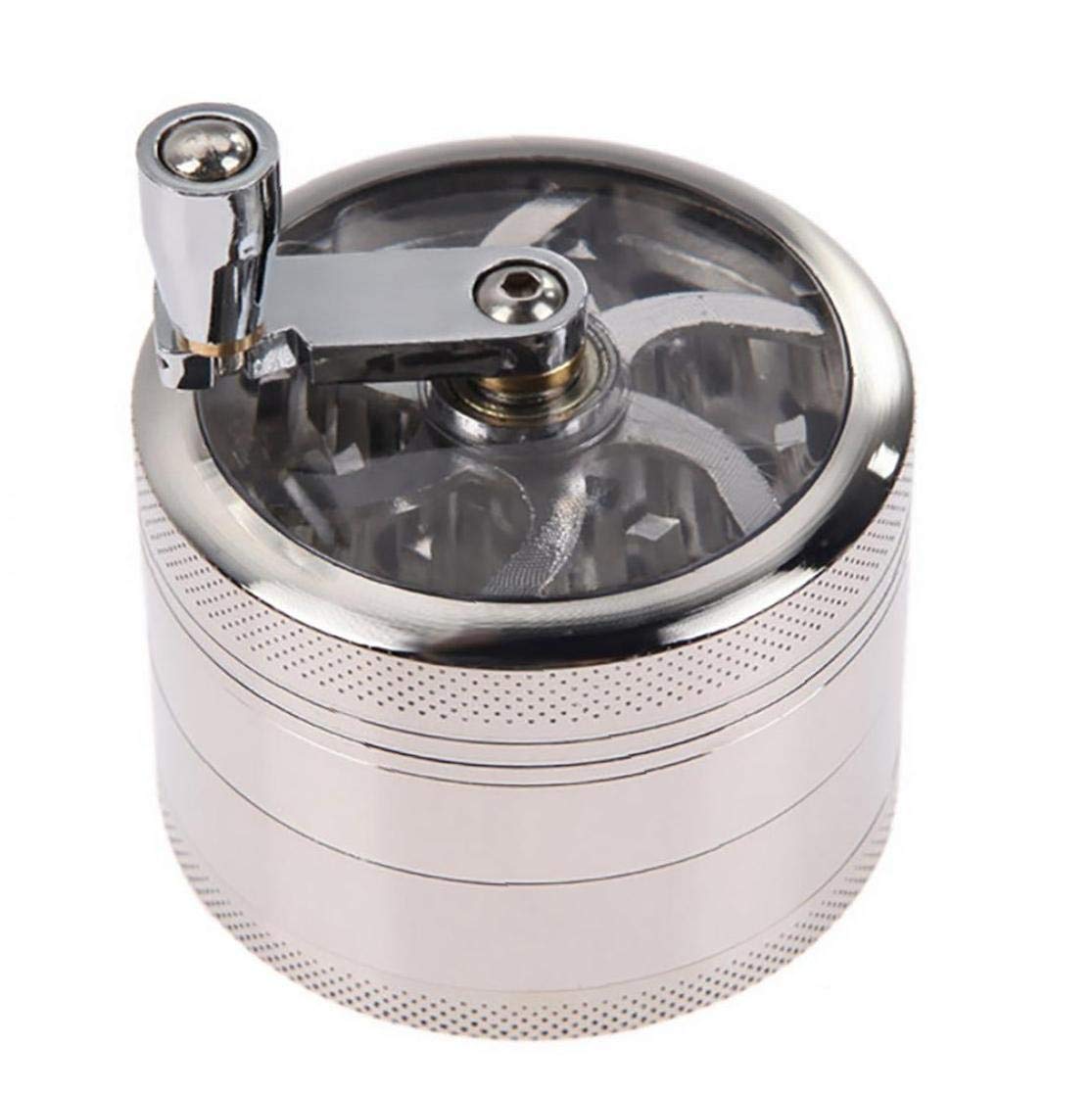 jieerrui Metal Smoke Grinder Handle Herb Grinder Spice Miller with 4-Layer Design Grinding Tools Silver - Image 4