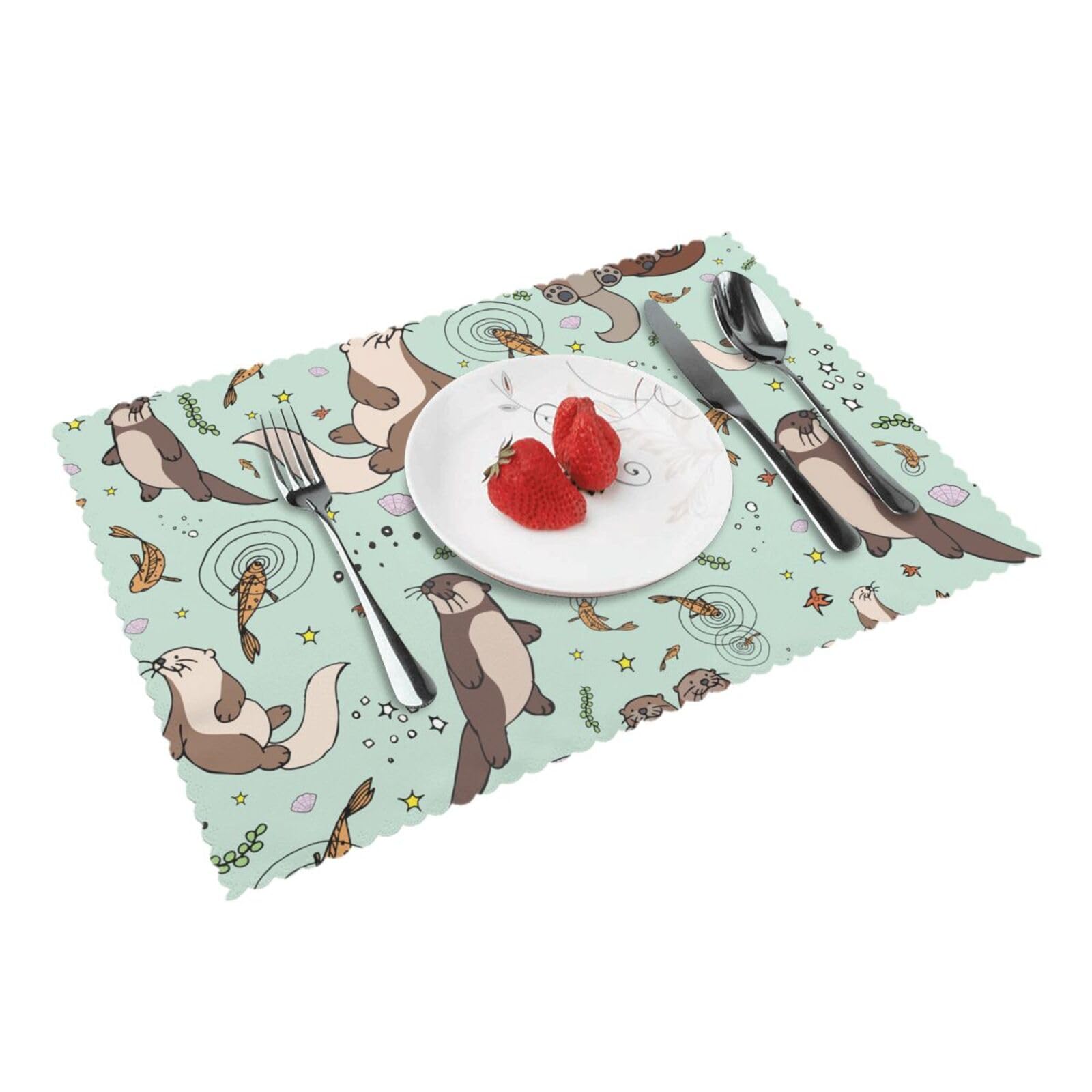 Otters Printed Placemats Set of 4 PCS Washable Placemat for Kitchen Table Heat-resistant Table Mats 45x30 CM