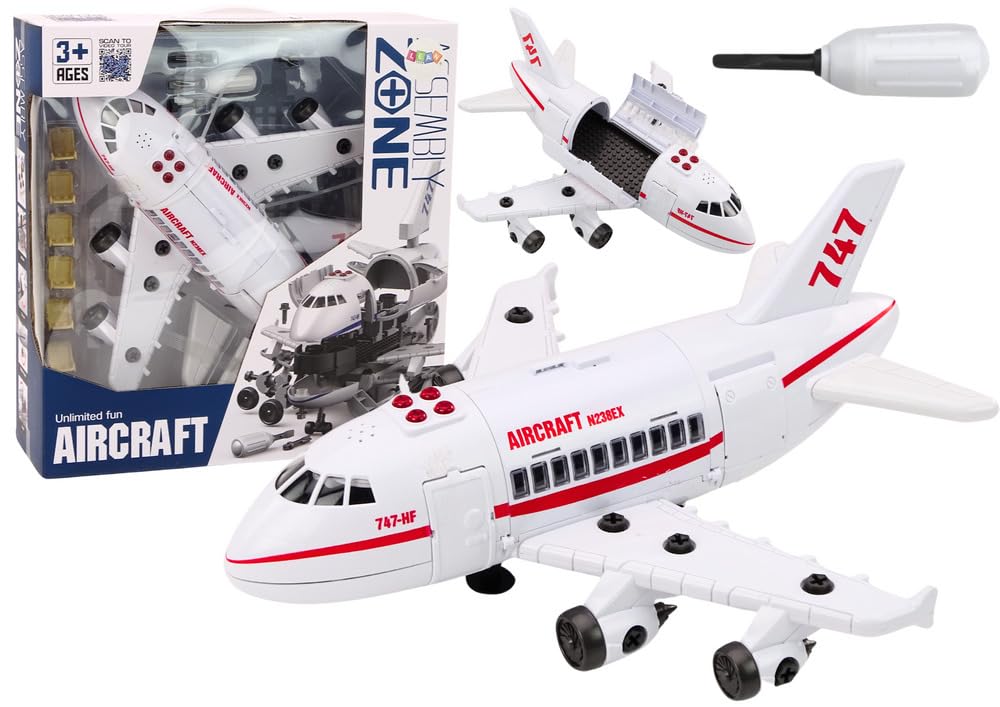 Pihura Large Passenger Airplane Playset with Rotating Wheels, Sound Effects, Lights & Turning Tools for Interactive Play 3