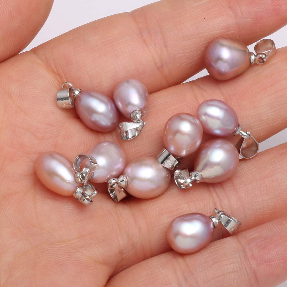 LE SKY 10 Pcs natural pearl pendants rice shape cultured freshwater purple pearl bead pendant AAA pearls charms for jewelry making 7-8mm