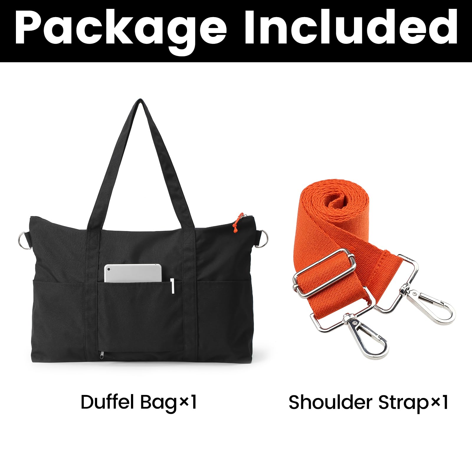 Borsa da Viaggio, Grande Capacità Borsa Sportiva per Donna, Piegabili Borsa Ospedale con Cerniera, Nylon Borsa Palestra Piccola, Borsa Cambio Neonato - Nero