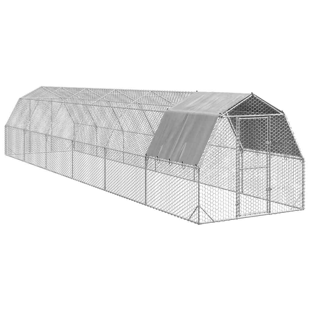 Kurnik z dachem z ocynkowanej stali, 2,5 x 12 x 2,25 m, duży wybieg z wodoodpornym dachem, zamykane drzwi, ochrona przed drapieżnikami, wszechstronny, dla kur, kaczek, gęsi i wielu innych