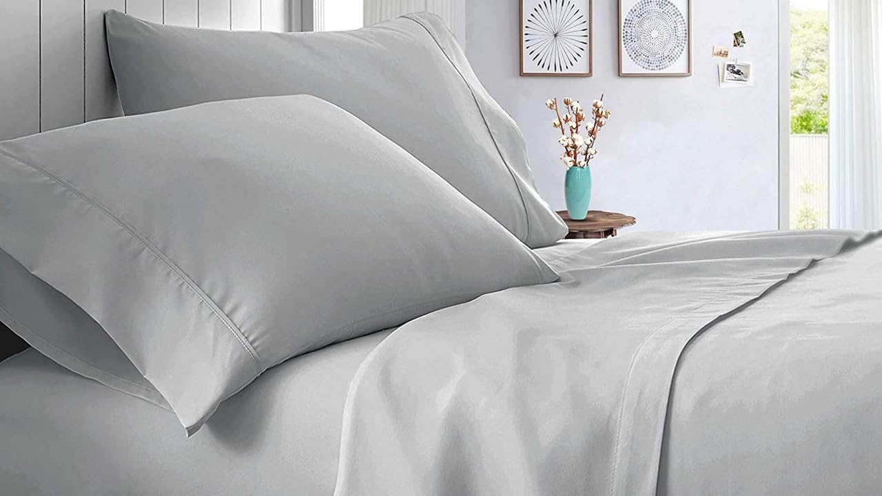 Bedding Attire 3-delige rand franje plat laken set (plat laken kussensloop) Egyptisch katoen 600 TC (UK Single Size, lavendel kleur