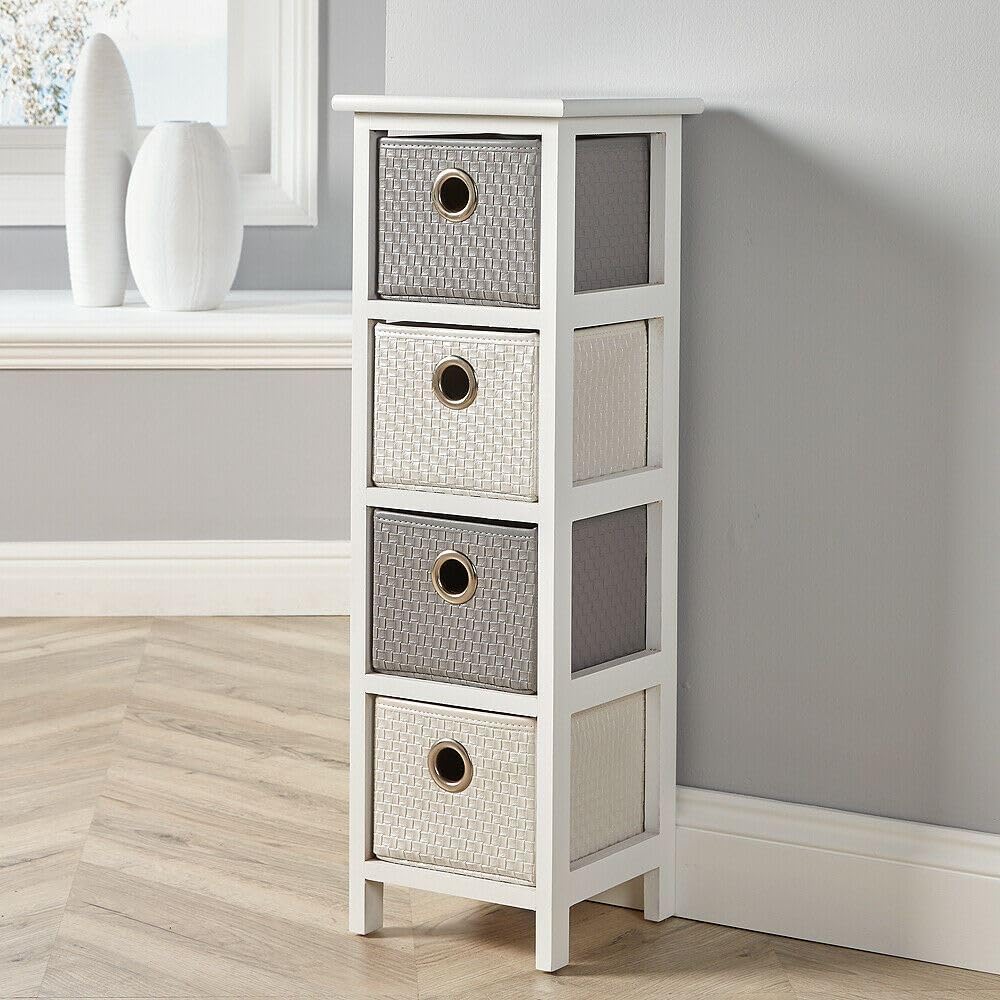 Home Source 4 Drawer Chest Wooden Storage Organiser - White - Fully Assembled