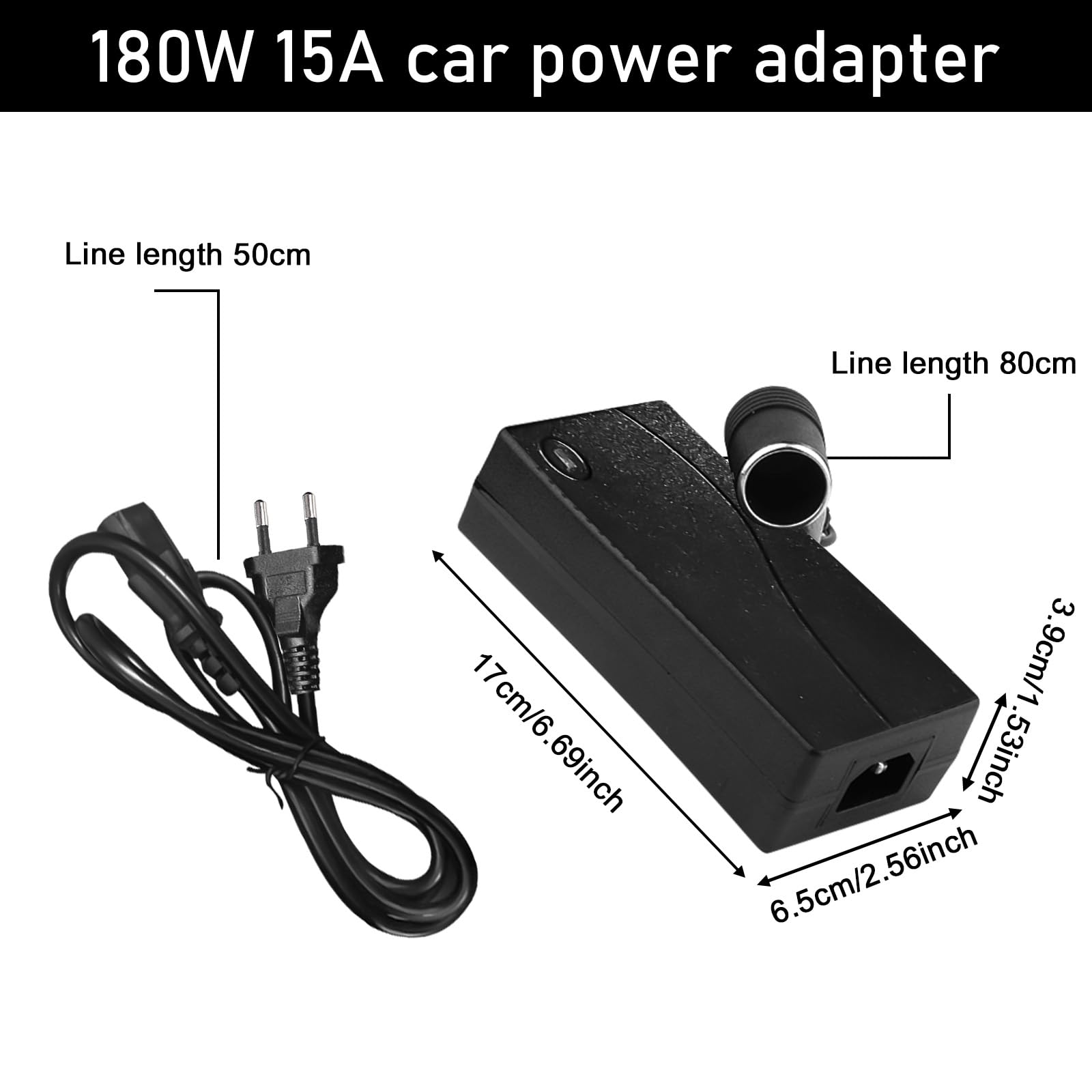Adapter sieciowy do samochodu, 180 W, 15 A, 230 V na 12 V, adapter do gniazda zapalniczki samochodowej, lodówki, sprężarki, pompowania opon, zasilacza, falownika, adaptera.