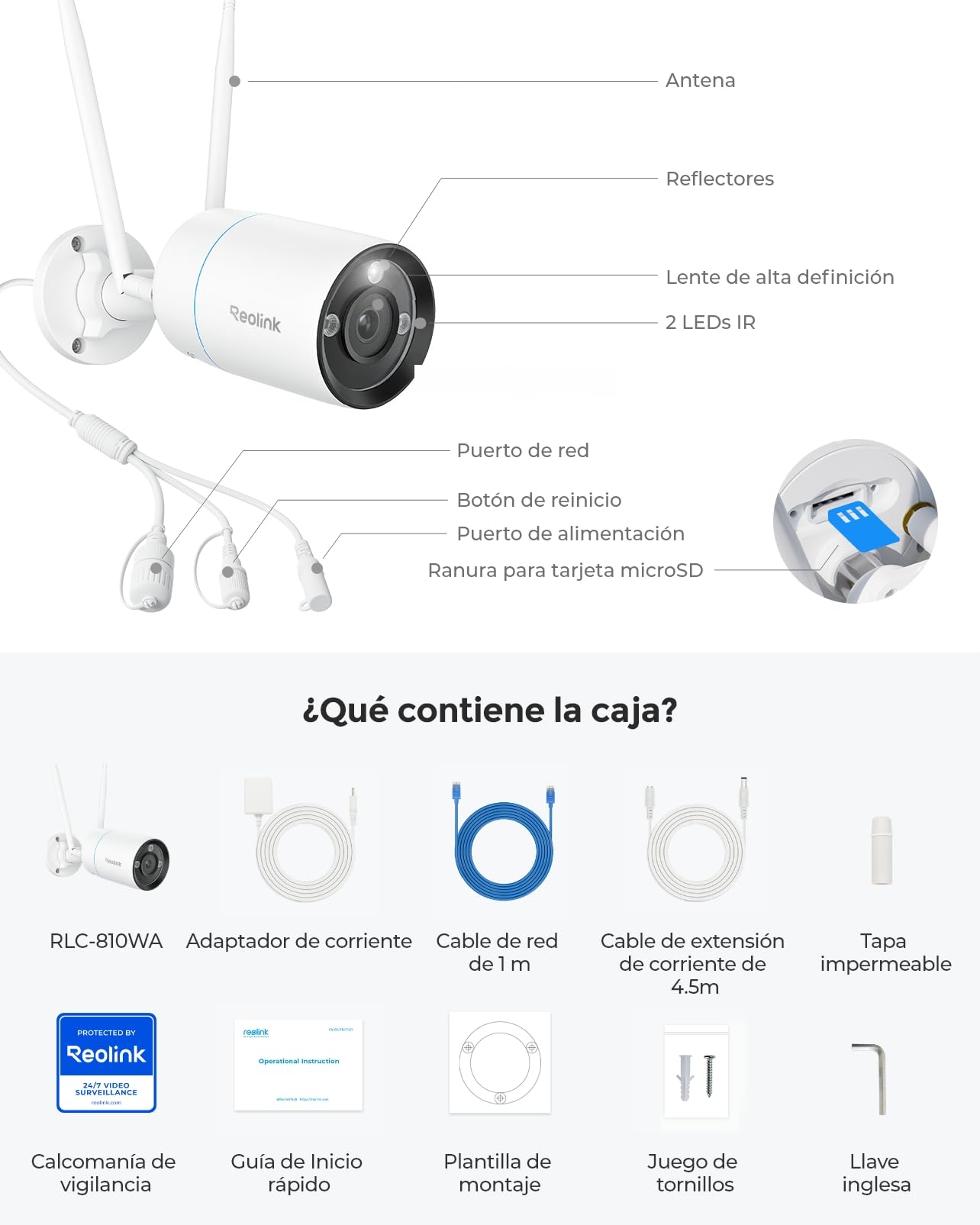 Reolink Cámara WiFi 4K, WiFi 6 5/2,4 GHz, Carcasa Metálica IP67 | Cámara WiFi Exterior,Detección Personas/Vehículos/Animales,Visión Nocturna Color,Audio Bidireccional,Grabación 24/7,RLC-810WA