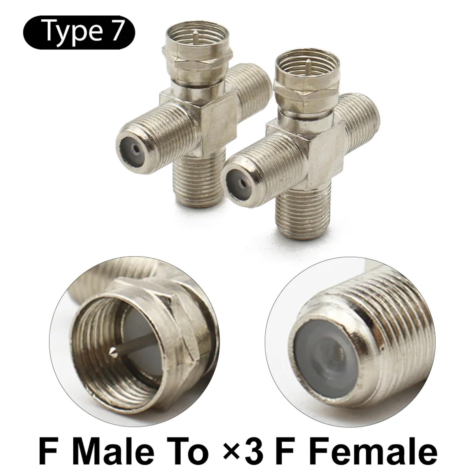 Adattatore F maschio femmina connettore coassiale ad angolo retto antenna cavo splitter tipo T a 3 vie (tipo 7)