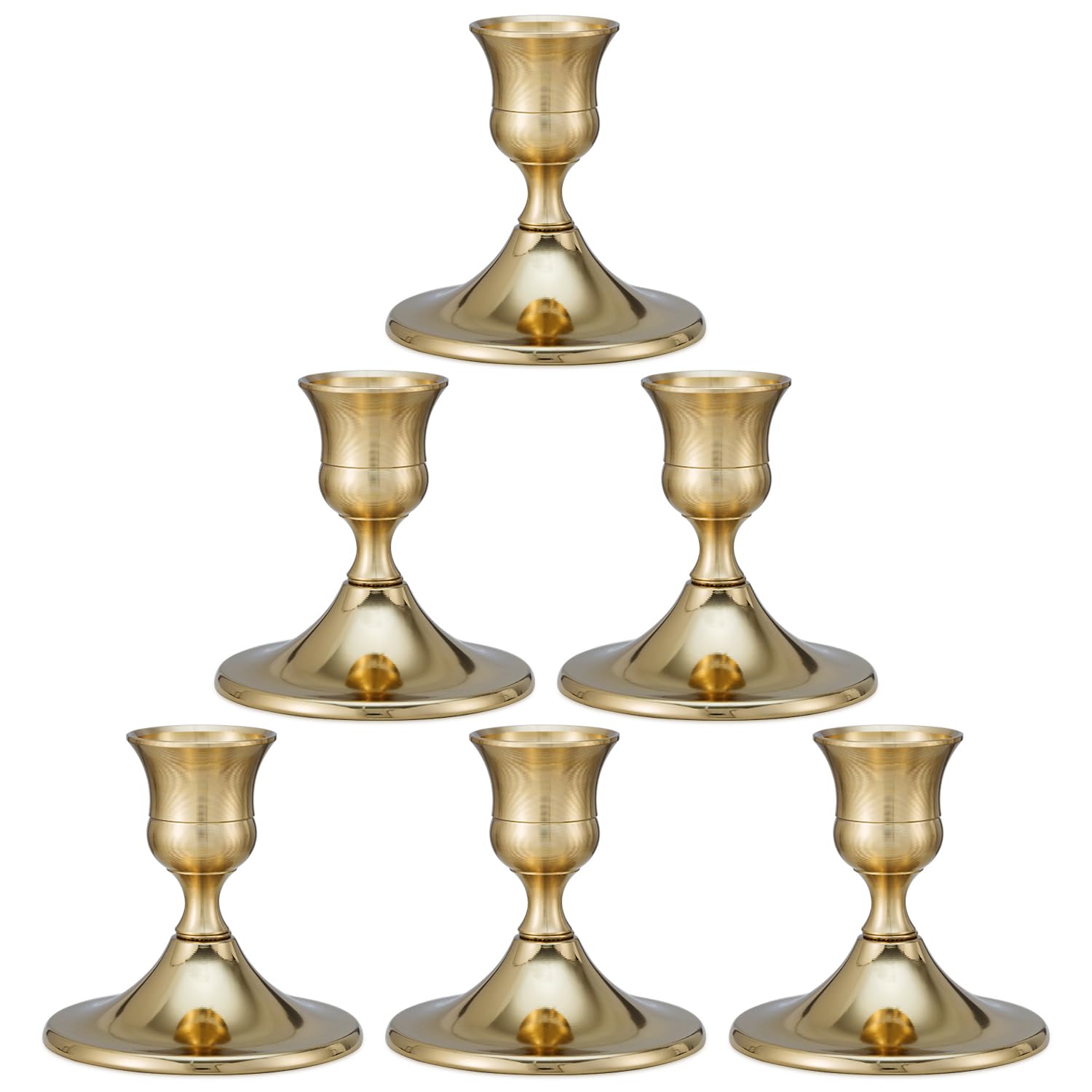 Candlestick Holders Taper Candle Holders, 6 Pcs Brass Gold Candle Stick Metal Candle Holder for Table Centerpiece,Wedding Reception, Festive Christmas Mantel Decoration or Home Decor (Gold)