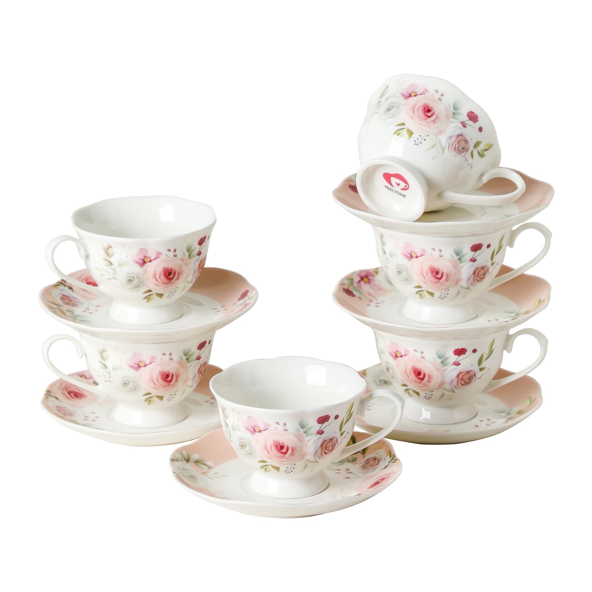 Amazon.com | PRECITIME 6oz Floral Porcelain Tea Cup & Saucer Set