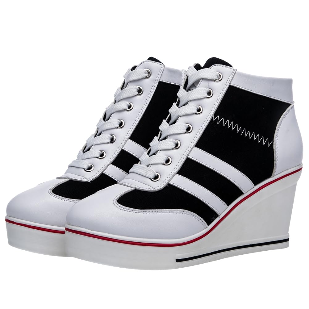 rismart Donna Tela Scarpe da Ginnastica con Zeppa Plateau Scarpe Alte Casual