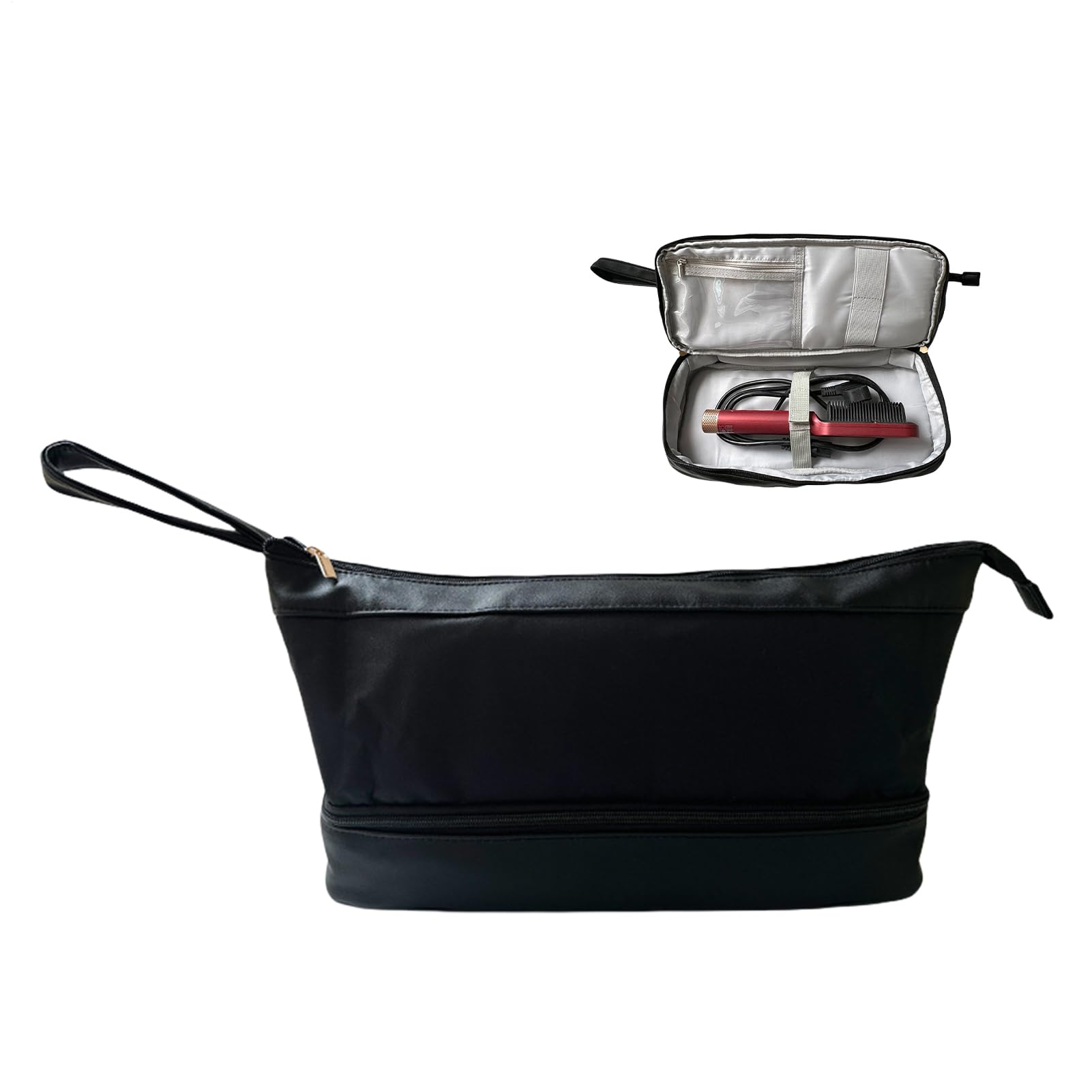 Reisetasche für Haar-Werkzeug, doppellagig, tragbare Friseur-Handtasche, hitzebeständiges Fach, ideal für Zugreisen, Urlaub, Camping, Wochenende, Salon, Fitnessstudio