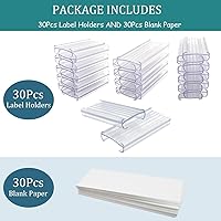 Vista 7 de Wire Shelf Label Holders Compatible with Metro 1-1/4in Shelves, ELEMGULY 30 Pack 3in Lx1.4in H Plastic Wire Shelf Label Clips with Label Paper
