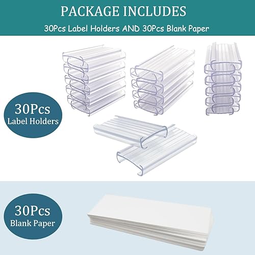 Miniatura 7 de Wire Shelf Label Holders Compatible with Metro 1-1/4in Shelves, ELEMGULY 30 Pack 3in Lx1.4in H Plastic Wire Shelf Label Clips with Label Paper