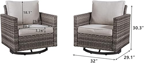 Miniatura 6 de HUMMUH Juego de 2 sillas giratorias para patio, mimbre de polietileno, para exteriores, bistró, porche, balcón, muebles con cojines