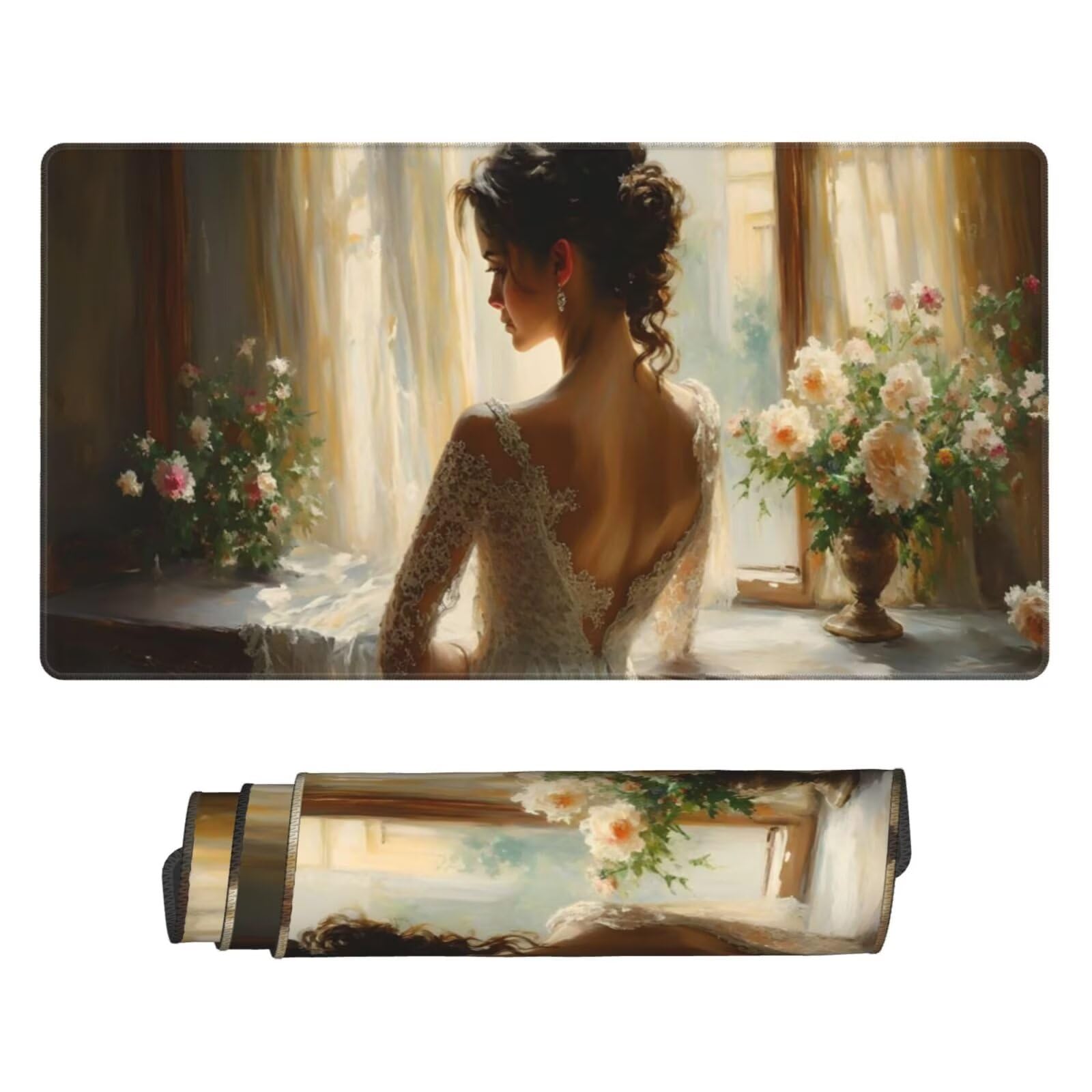 Tapis de Souris XXL 1200x600 mm, Femme Tapis de Souris Fleur Tapis Souris XXL 120 X 60 CM, Étanche Antidérapant Sous Main Bureau à Bords Cousus, Mouse Pad avec Surface en Caoutchouc antidérapant U-643