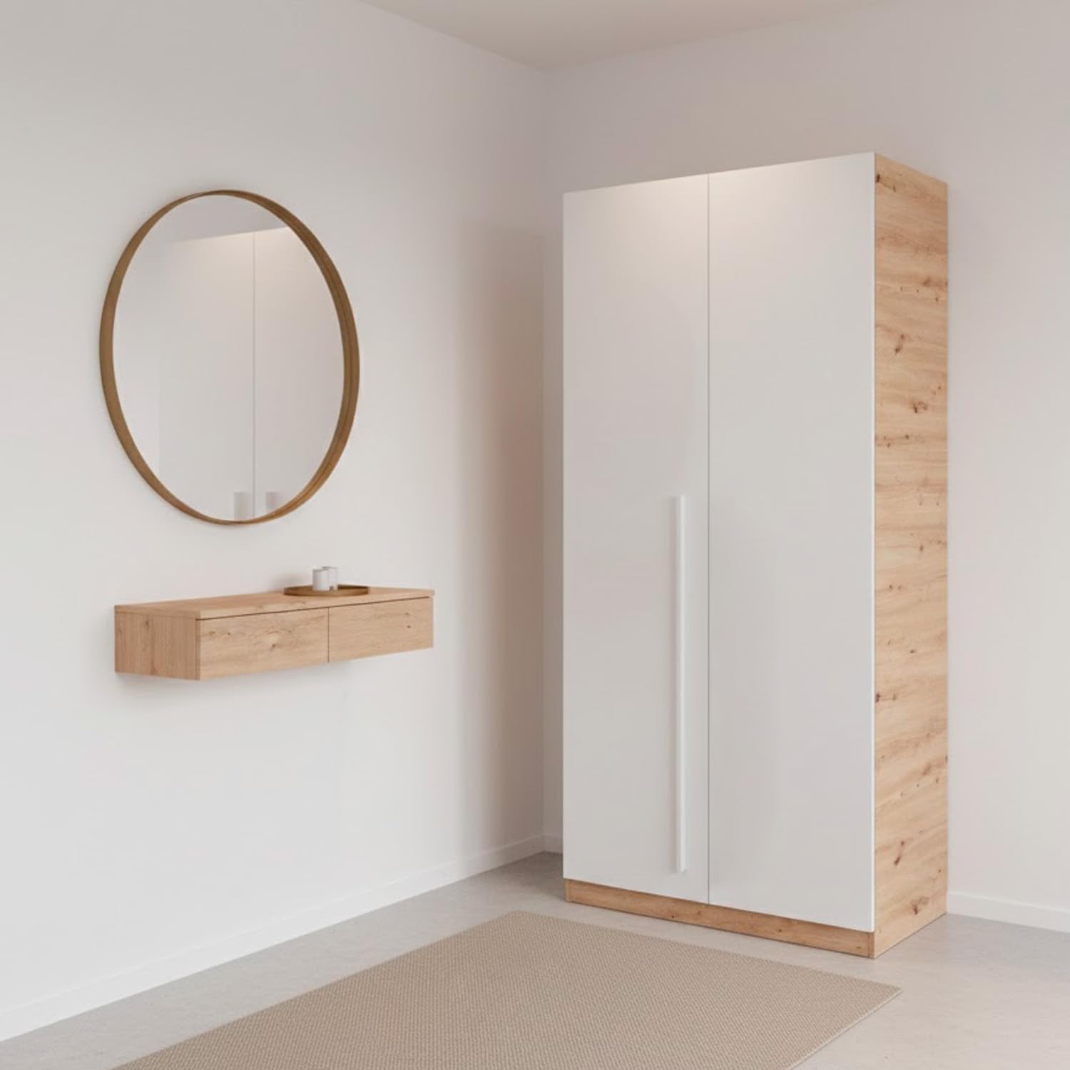 Arreditaly Armadio A 2 Ante Con Asta Appendiabiti E 3 Ripiani Armadietto Mobile Guardaroba Mobiletto Moderno Per Cameretta Camera Ragazzi 90 x 200 x 52 Cm Bianco E Rovere