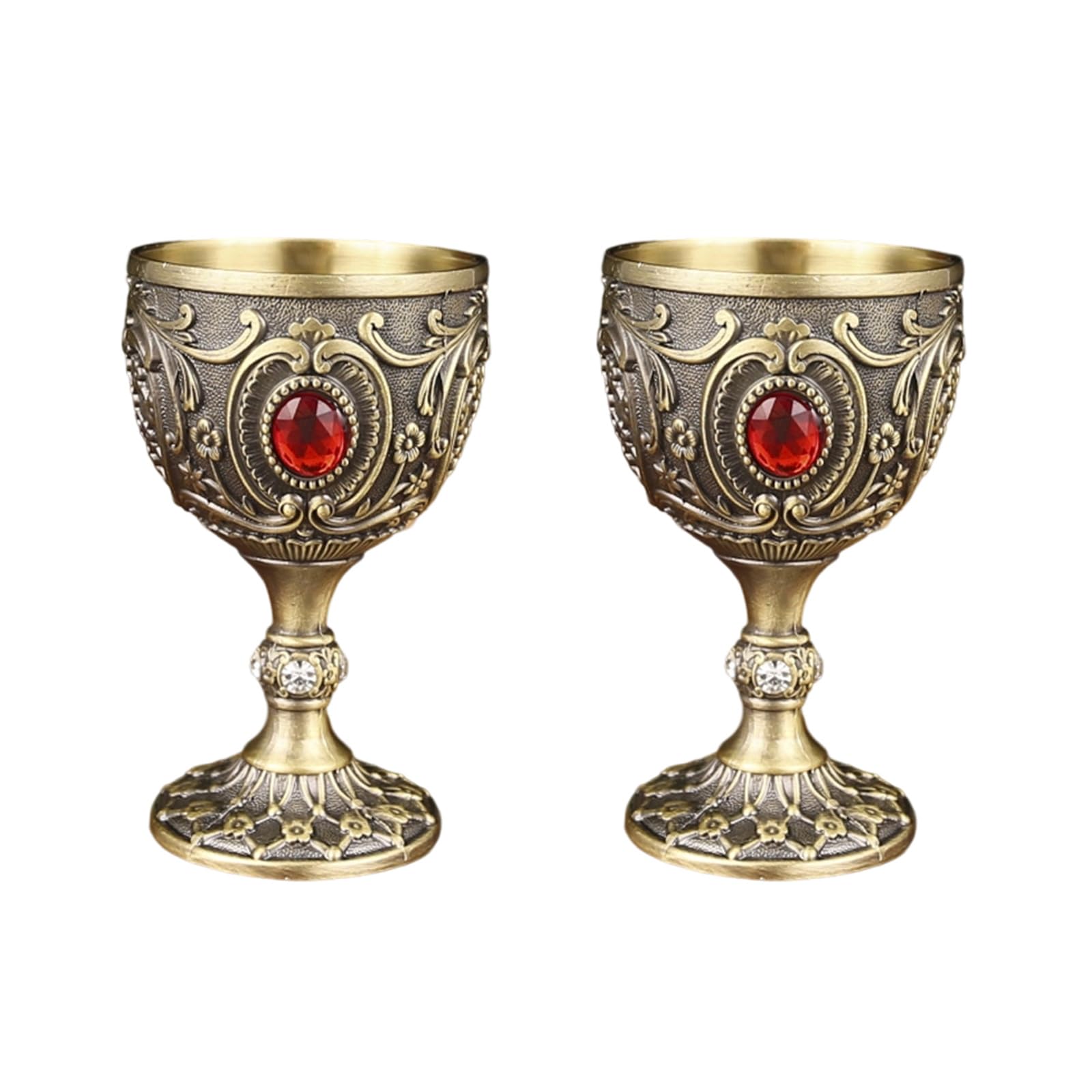 NEWFT 2Pcs Vintage Medieval Goblet Drinking Glass Metal Wine Glass Decoration Drinkware Metal Wine Glass Decoration Drink Cup