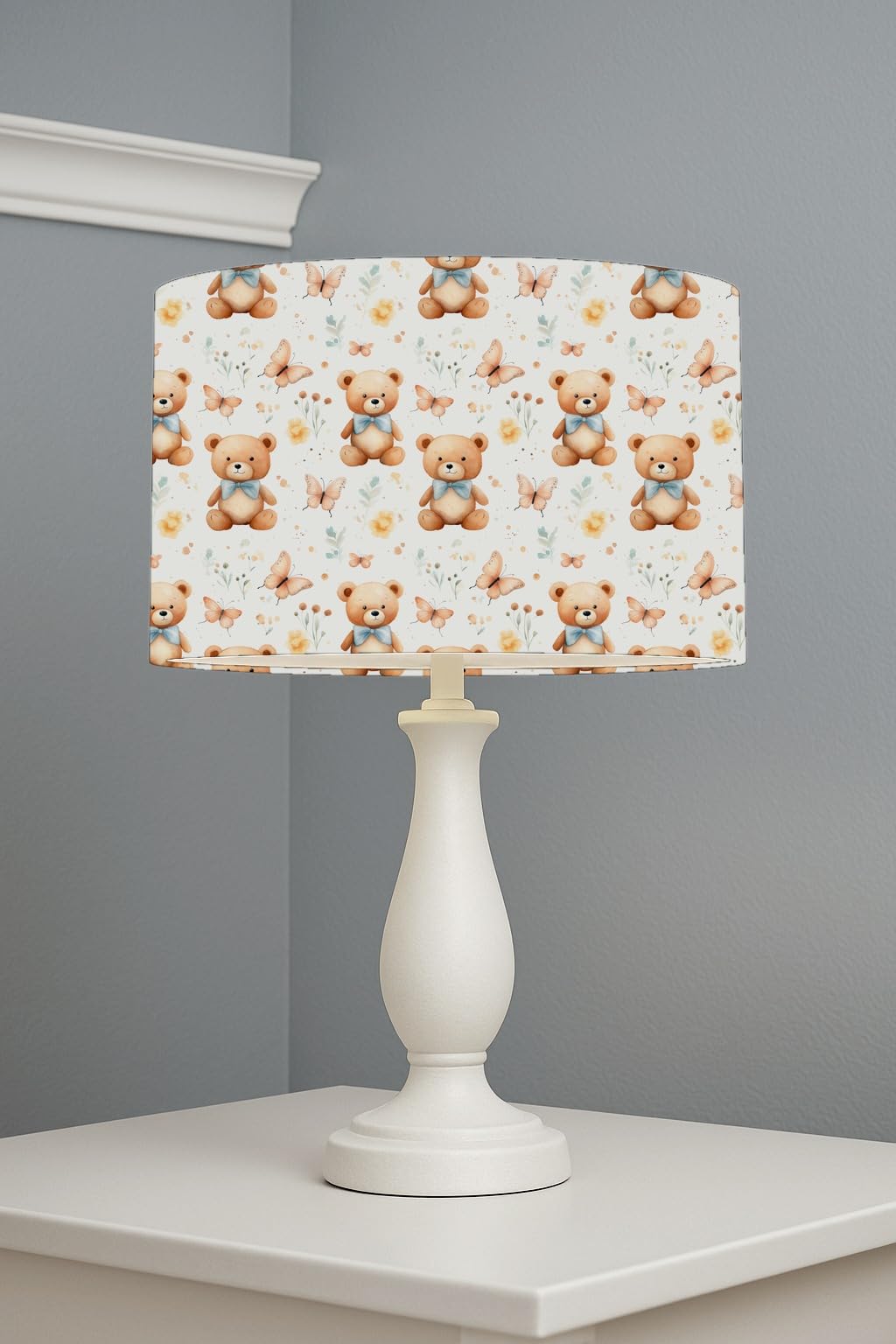 Teddy Bears and Butterflies lightshade – 30 x 21cm Table Drum Shade | E33BB8