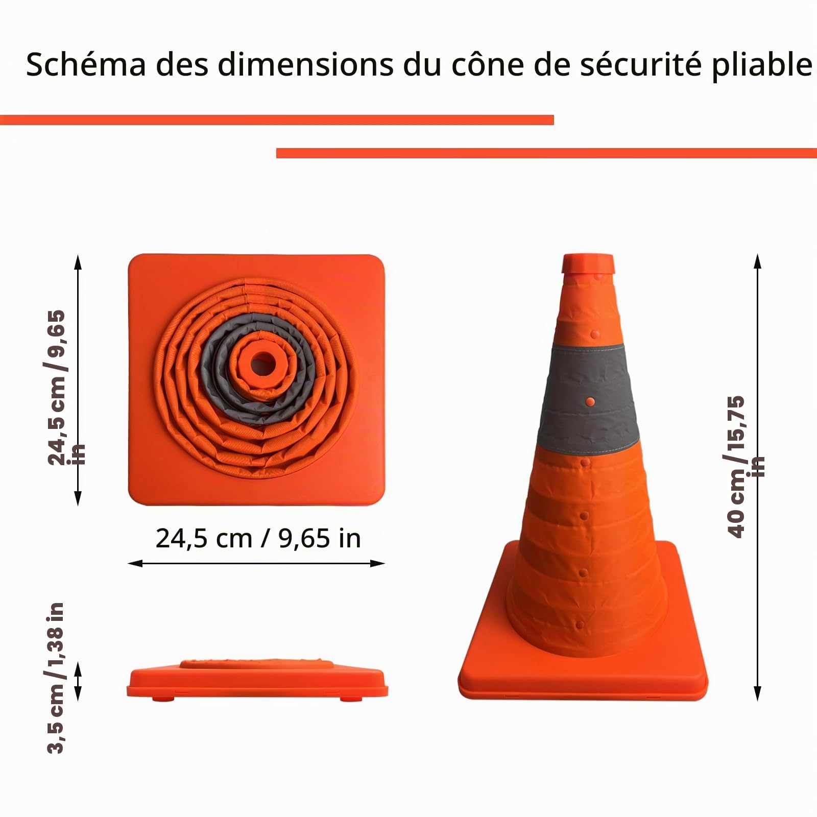 15.7inch / 40cm cône de trafic Pliable, 4 pièces Pop-up cône d'avertissement réfléchissant, utilisé pour Le stationnement temporaire, la Construction routière et Le contrôle d'activité