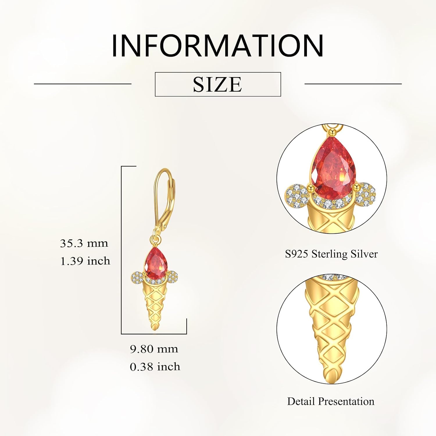 Ice Cream Earrings 925 Sterling Silver Ice Cream Cone Earrings Summer Blingbling Jewelry Gifts for Women - Image 3