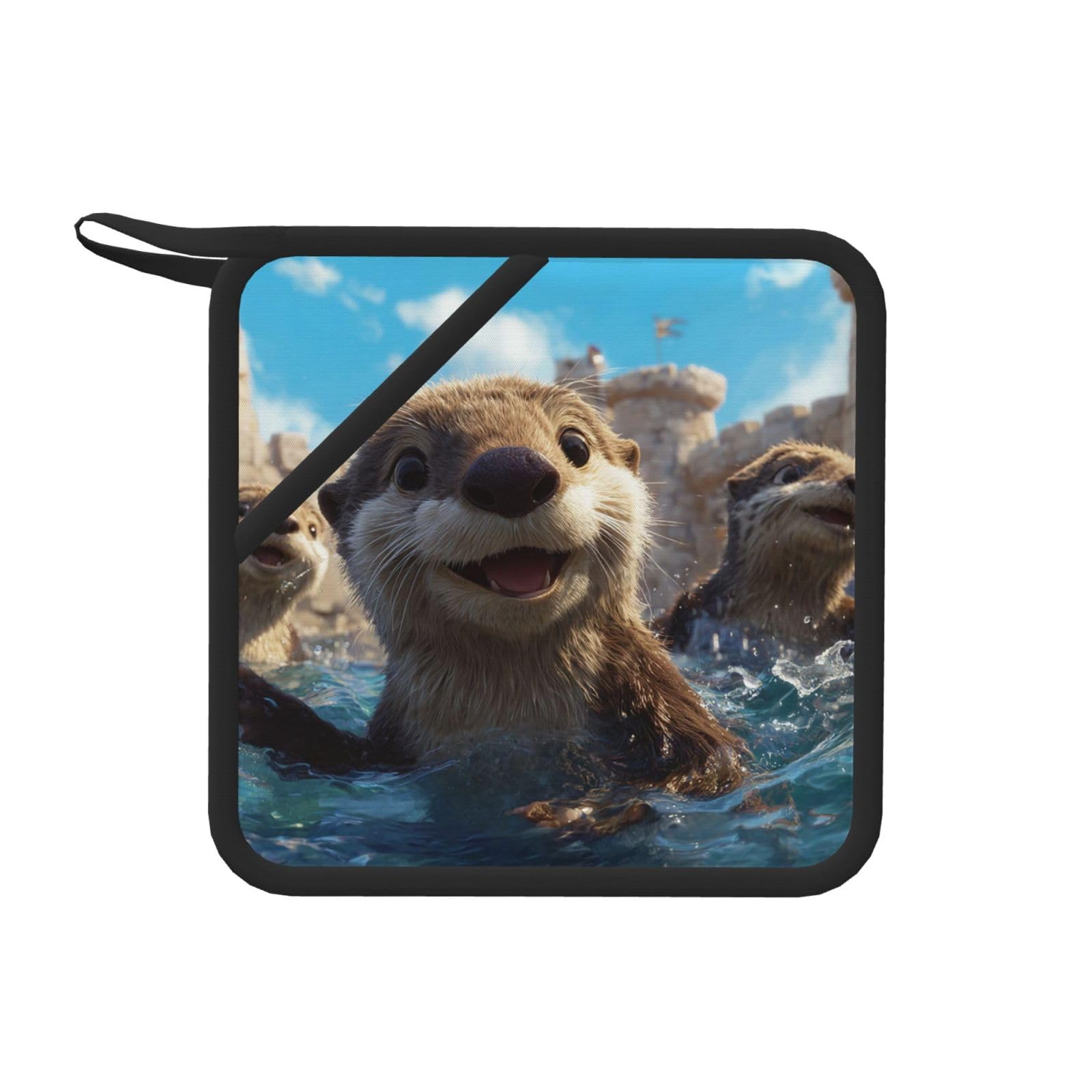 Pot Holders Set of 2 Kitchen Heat Resistant Potholders Lovely Sea Otter Print Silicone Aunty-hot Pad Cotton Lining Oven Hot Pads for Cooking Baking BBQ Microwave Kitchen