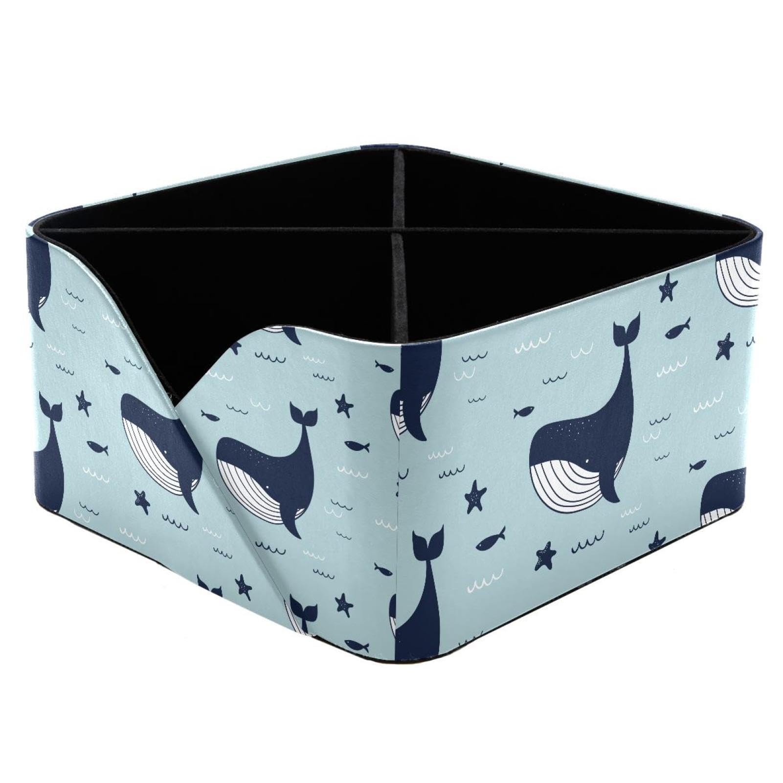 KengjuTesu Whales Dolphins and Sea Stars Desktop Organizer Pen Holder, Rectangular Pencil Cup for Office, Study and Makeup Stations