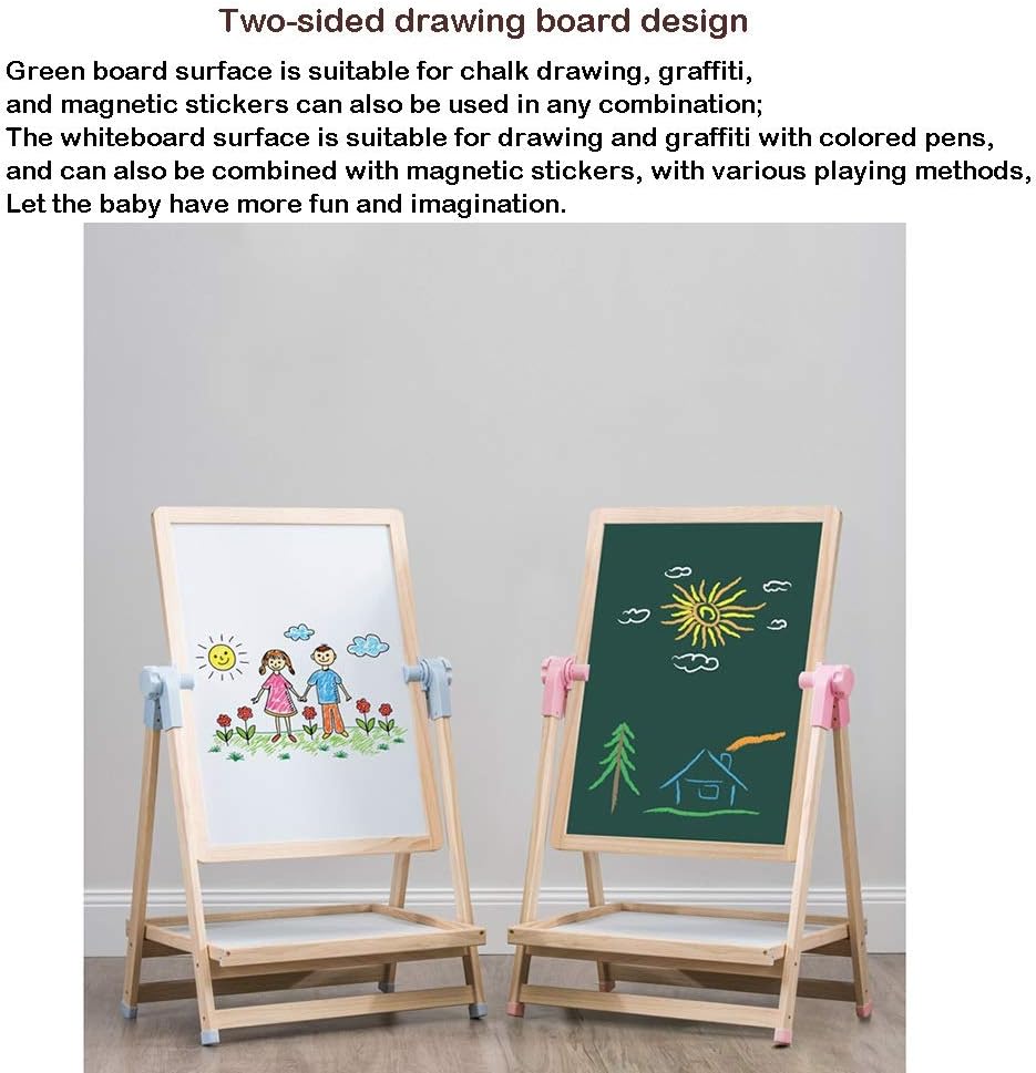 Whiteboard - Kids Easel Solid Wood Frame Magnetic Double-Sided Height Adjustable Foldable with Storage Function