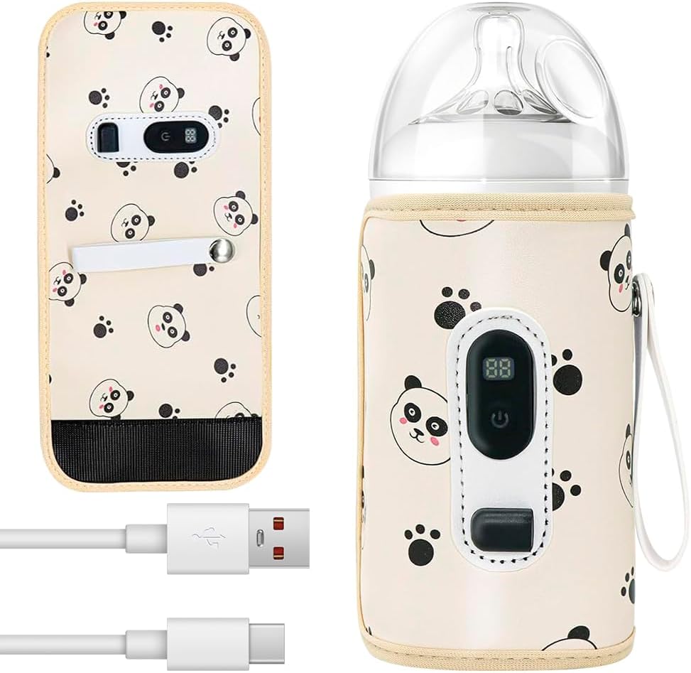 OSHIMA Bottle Warmer, Portable Bottle Warmer, Portable Baby Bottle Warmer with LCD Display 21 Adjustable Temperature and USB Charging Cable Portable Baby Bottle Food Warmer