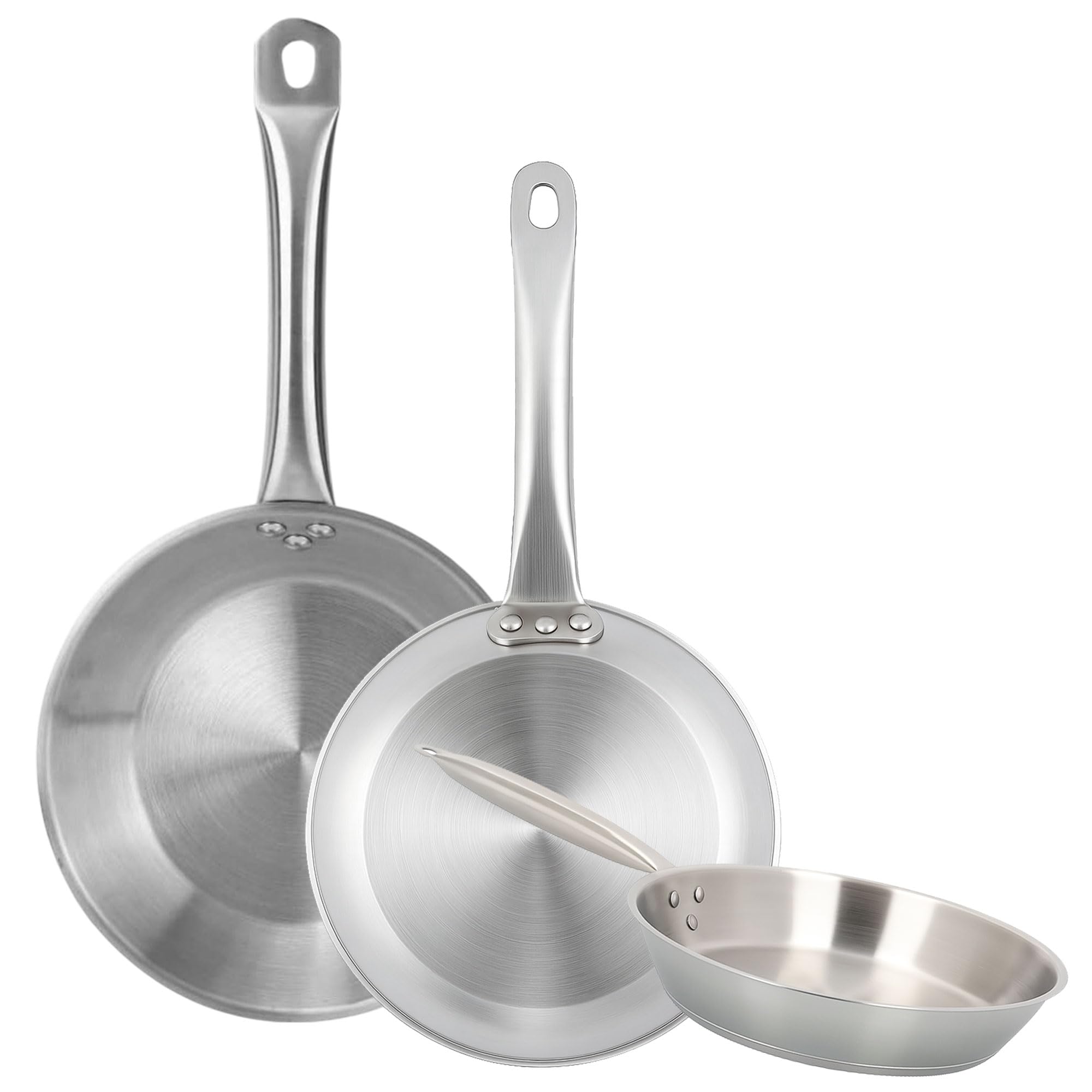 Well Home Set de 3 Sartenes Ø30Ø32Ø34cm en Acero inoxidable, Aptas para inducción y SIN antiadherente