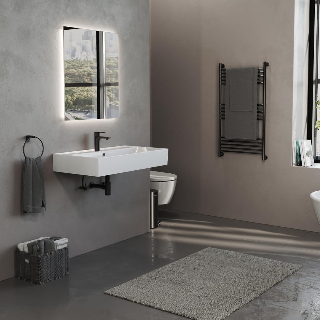 Aqua Bagno lavabo cerámico 80 cm blanco – lavabo encimera rectangular para baño, diseño moderno con borde fino, superficie fácil de limpiar, montaje en pared o sobre encimera | También como lavabo superior, con orificio para grifo, borde fino de 8 mm, mon