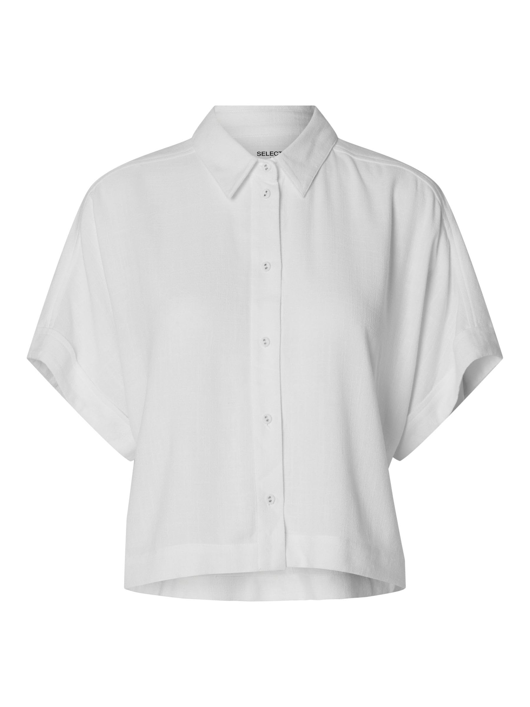 SELECTED FEMME Women's Cropped Short-Sleeved Shirt, Snow White, 10